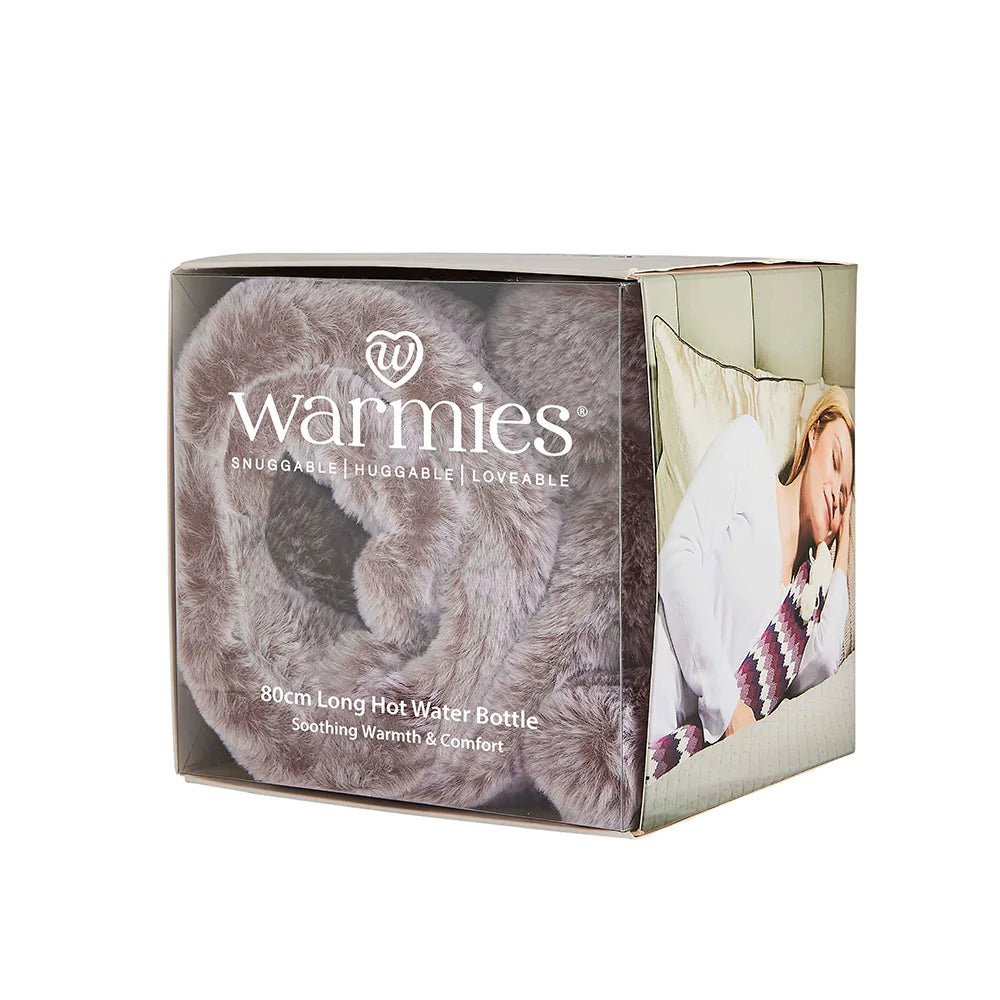 2L Long Hot Water Bottle with Soft Marshmallow Grey Faux Fur Cover - Perfect for Winter Warmth, Period Pain Relief & Cozy Nights at Home
