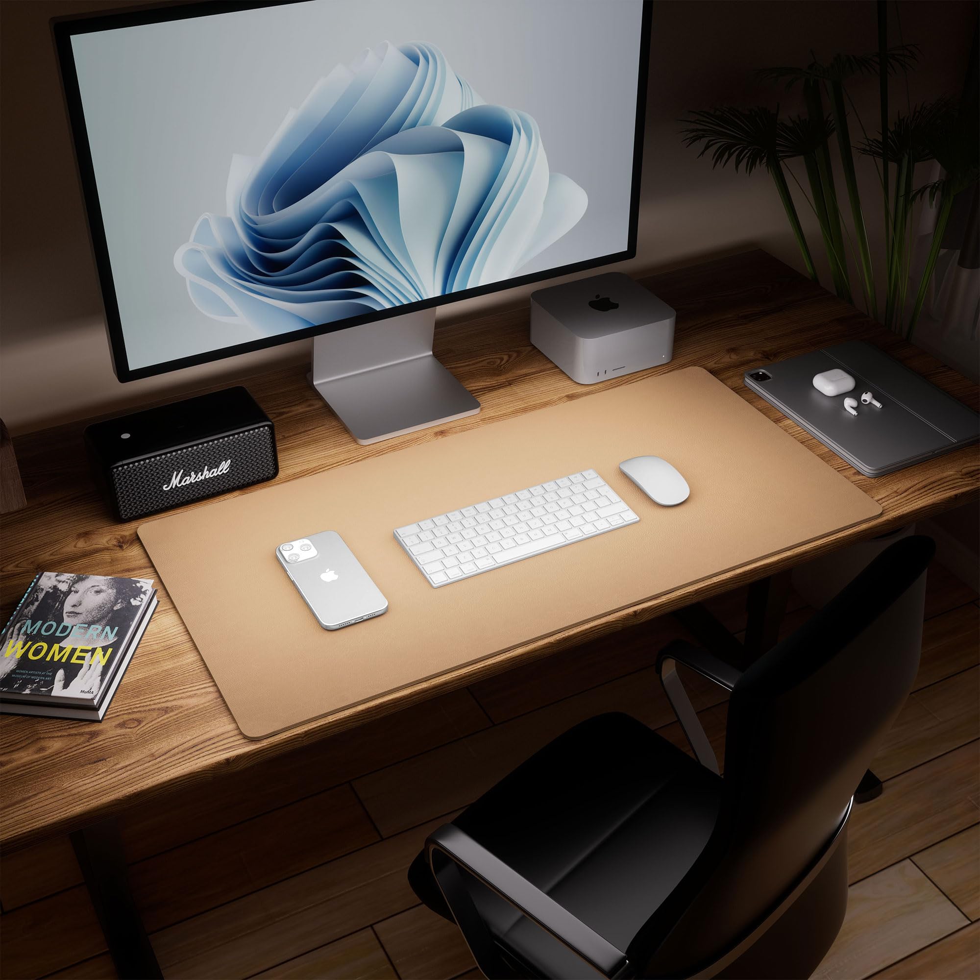 Aothia Dual-Sided Leather Desk Mat with Natural Cork Base - Large Waterproof Mouse Pad & Writing Surface for Office & Home (25.6