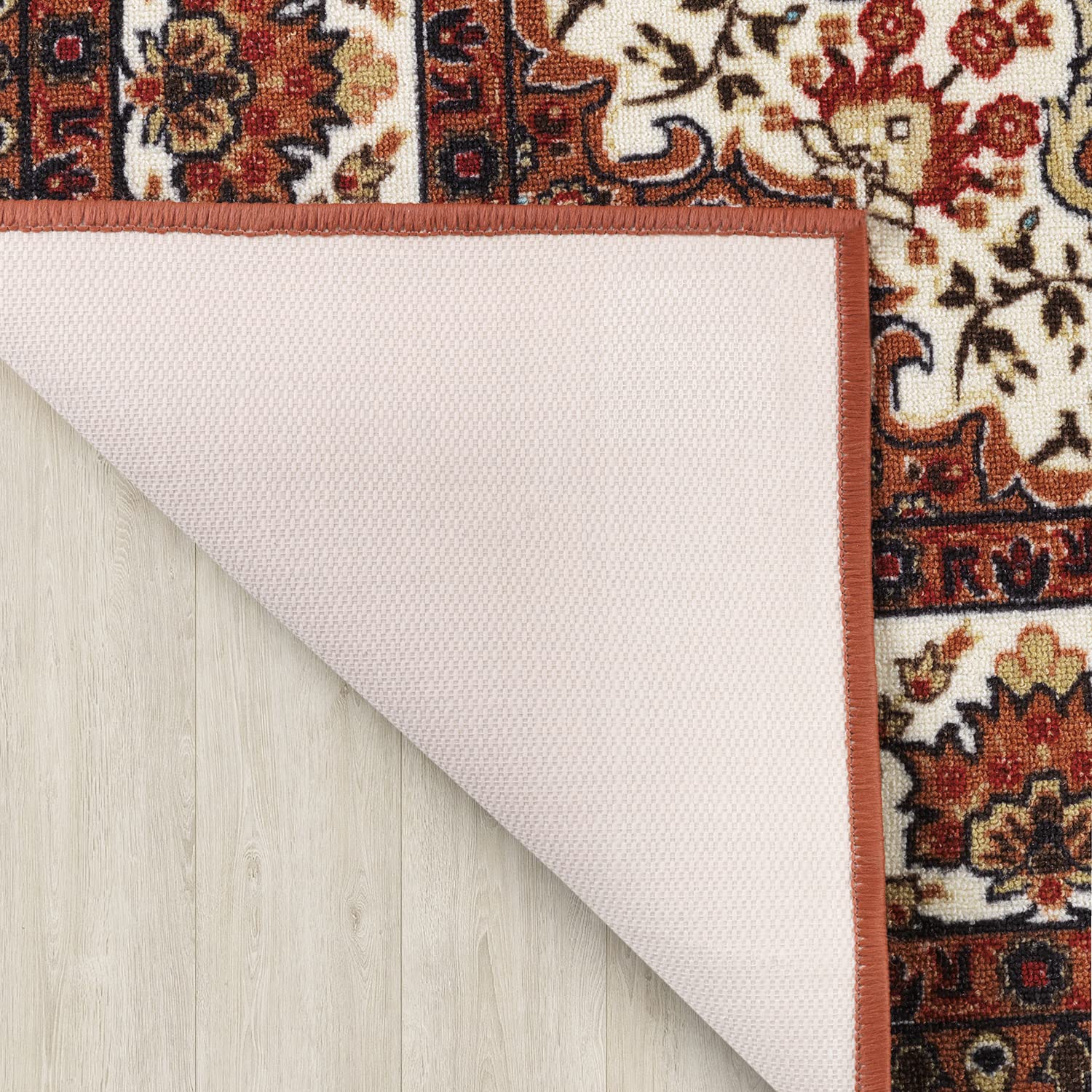Antep Oriental Traditional 8x10 Non-Slip Area Rug with Rubber Backing - Rust Brown 7'10