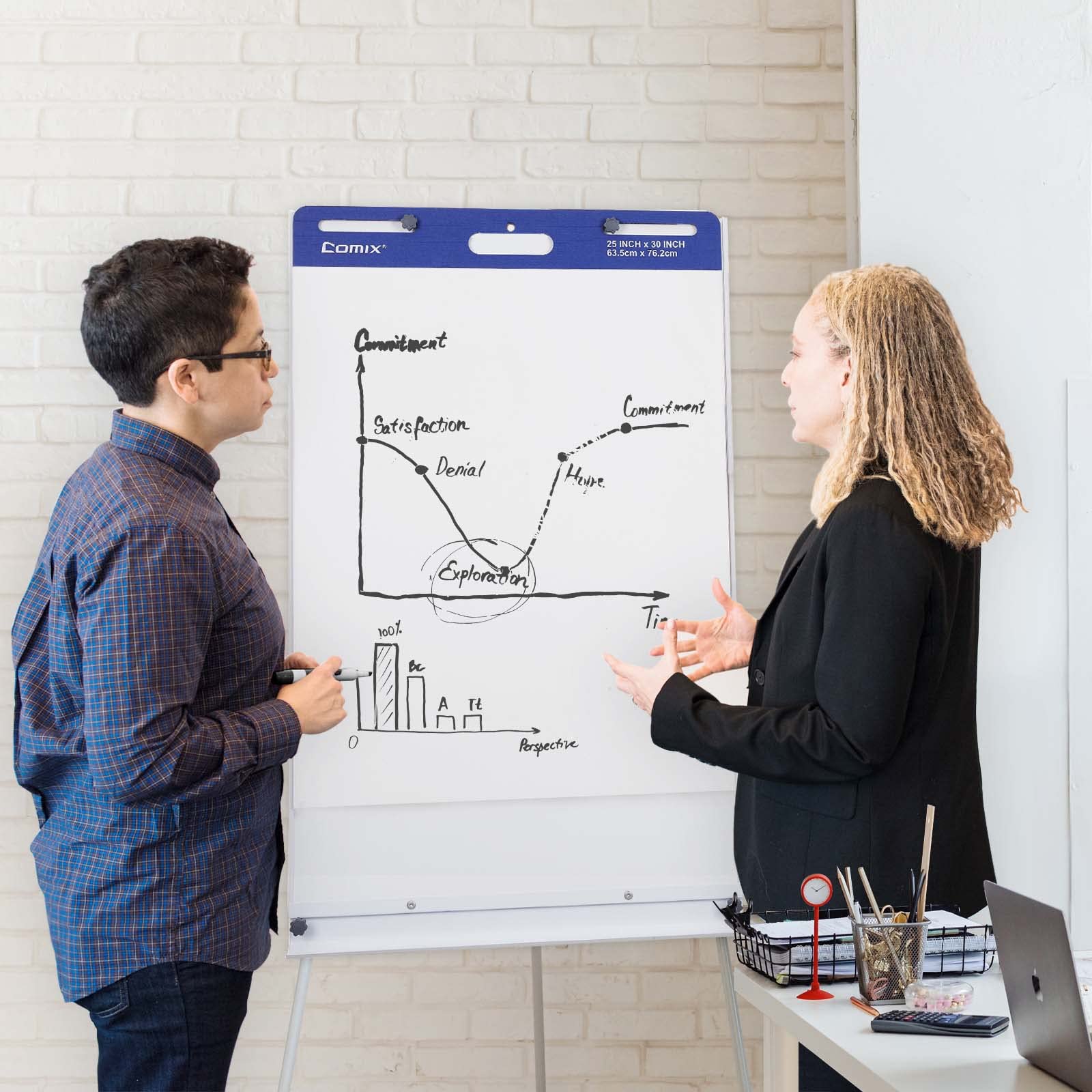 Comix Sticky Easel Pad, 25 x 30 Inches Self-Stick Flip Chart Paper - 30 Sheets/Pad, 4 Pads/Pack - Ideal for Teachers, Office, School & Classroom Supplies - Perfect for Presentations, Brainstorming & Teaching Activities