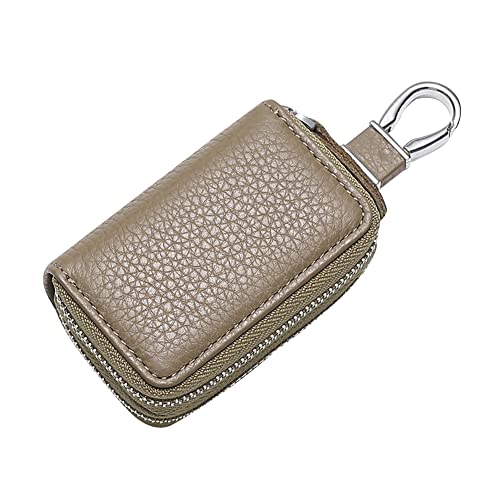 Premium Genuine Leather Car Key Case - Dual-Sided Keychain Holder with Zipper & Hook | Compact Key Organizer for Men | Perfect for Car Keys, House Keys & Daily Essentials (Black/Brown)