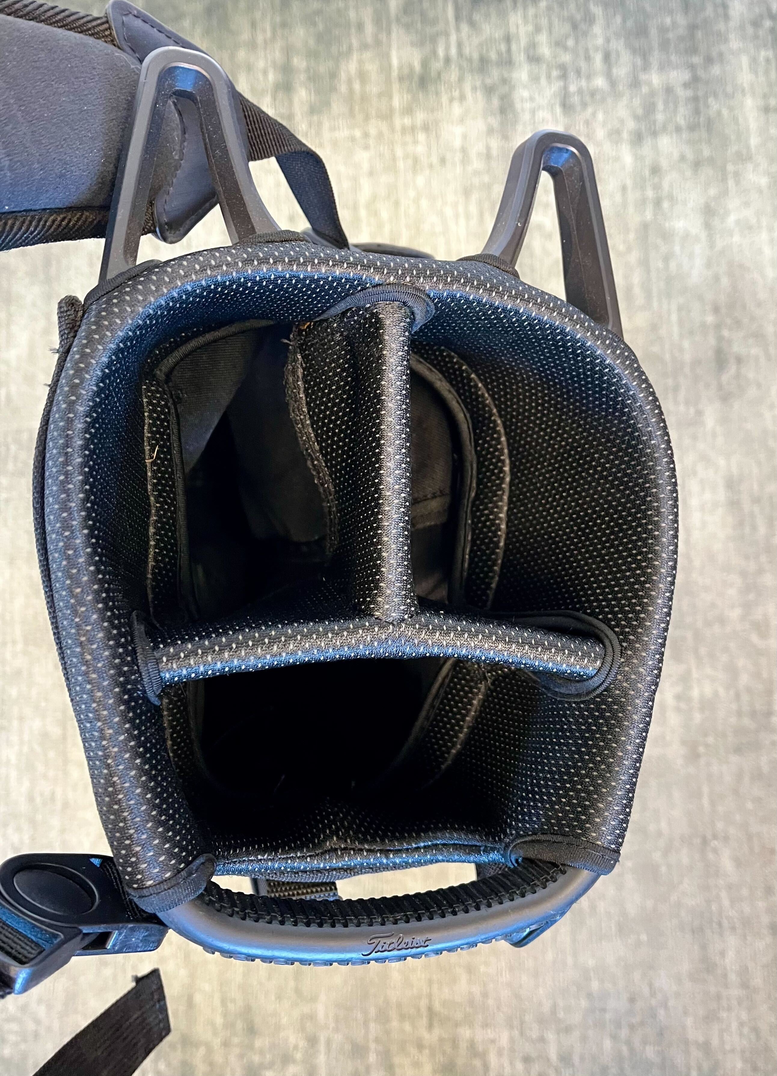 Titleist Lightweight Sunday Golf Carry Bag - Black/White with 3 Dividers & 3 Pockets, Adjustable Strap | Perfect for Weekend Golfers & Course Walking