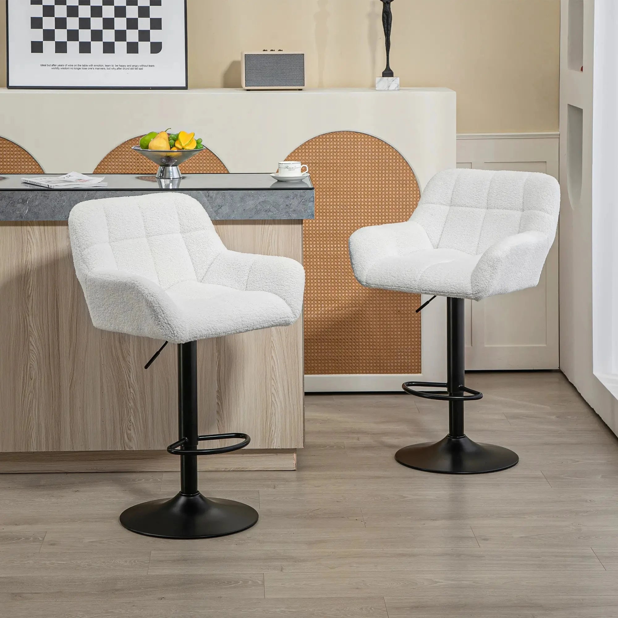 Swivel Adjustable Bar Stools (Set of 2) - Faux Leather & Linen Touch Fabric - 5 Color Options - Perfect for Kitchen Islands, Home Bars & Dining Areas