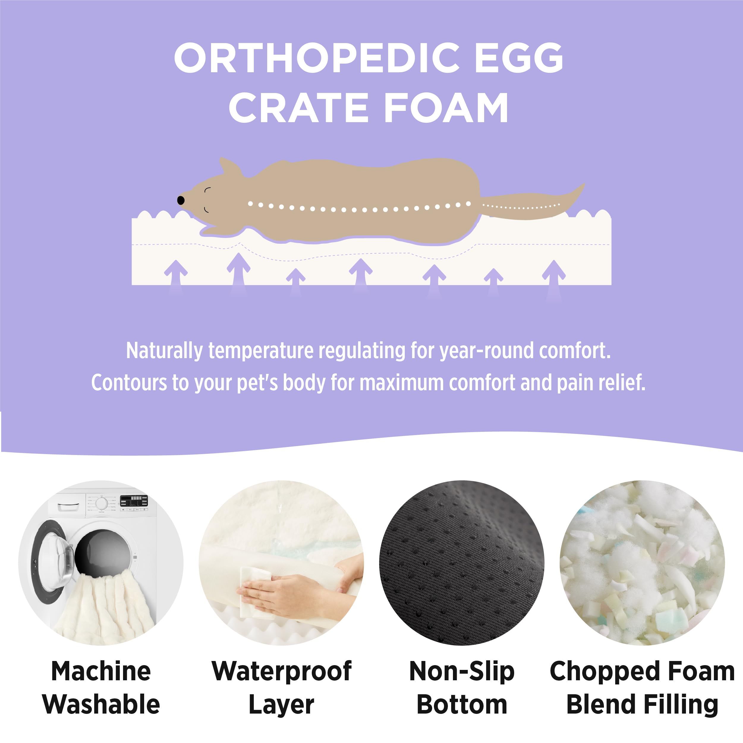 Orthopedic Cat Couch Bed - Waterproof Pet Sofa with Supportive Egg Foam for Small & Medium Cats & Dogs, Washable Fluffy Faux Fur Bubble Cover, Non-Slip Bottom - Perfect for Living Room, Bedroom & Pet Napping Spaces (White)