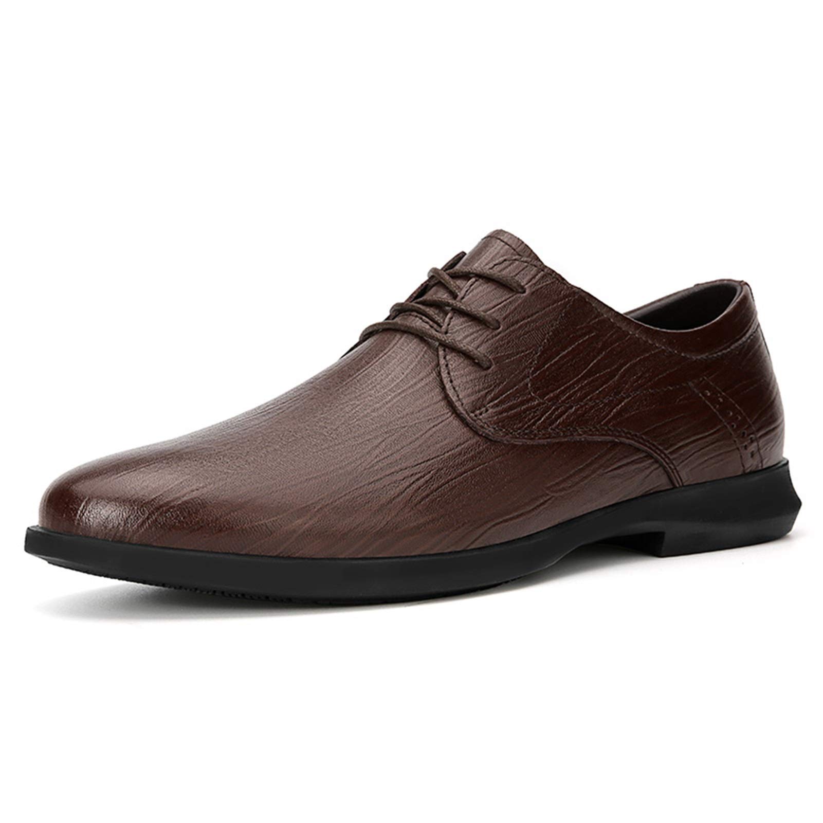Men's Leather Dress Shoes - Classic Oxford Lace-Up Derby Shoes with Slip-Resistant Sole, Round Toe & Low Block Heel | Formal Office Wear, Wedding, Prom & Business Attire
