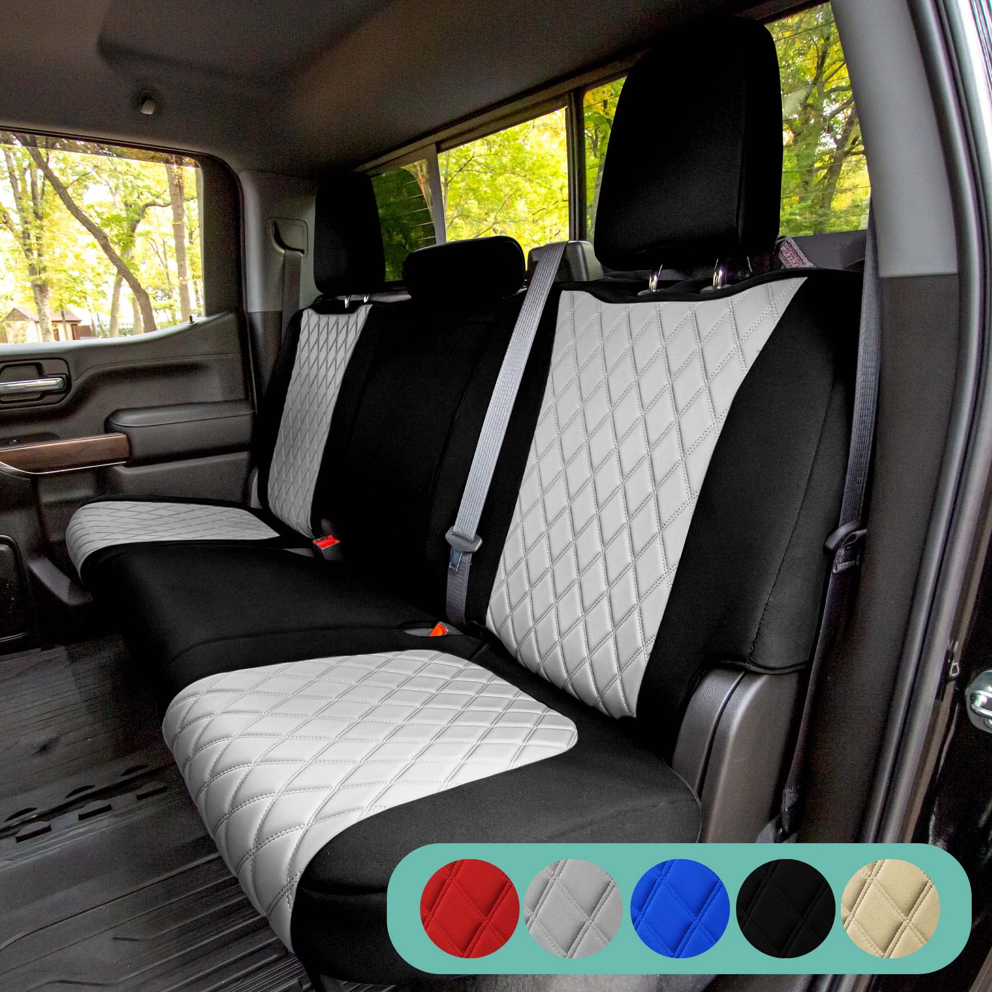 FH Group Custom Fit Neoprene Water Resistant Seat Covers for 2019-2023 GMC Sierra 1500/2500HD/3500HD (SLT, AT4, Denali) - Rear Set Blue | All-Weather Protection & Comfort for Truck Seats