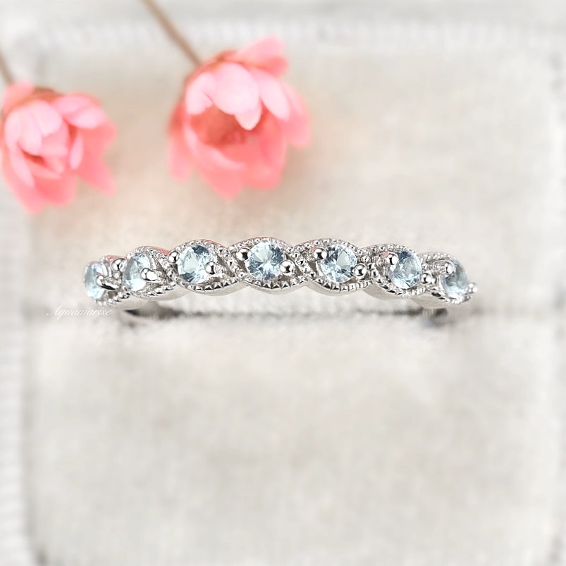 Art Deco Aquamarine Wedding Band for Women - Sterling Silver Ring, Vintage Style Engagement Ring, Perfect for Bridal, Anniversary & Special Occasions