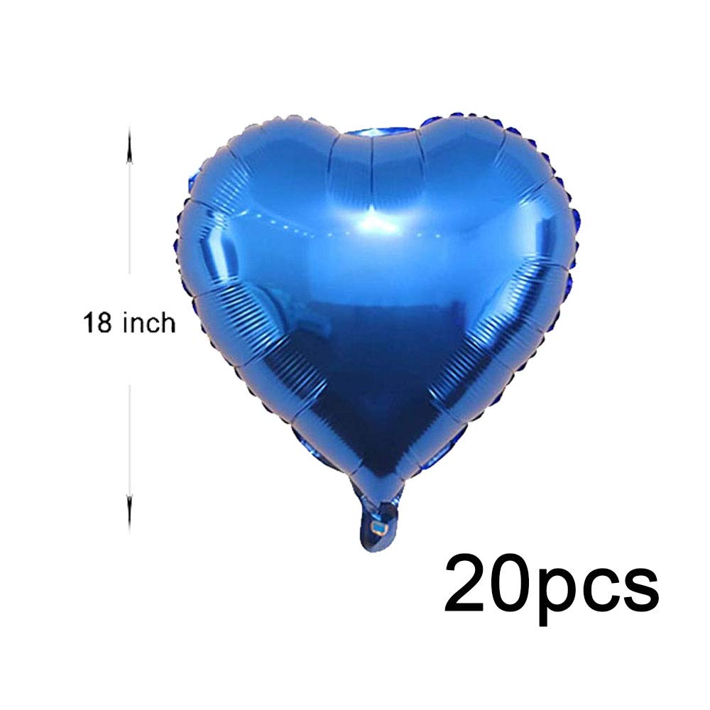 20 Pcs Blue Heart Foil Balloons - 18 Inch Heart Shaped Helium Balloons for Wedding, Birthday Party Decorations | Mylar Balloons for Anniversary, Baby Shower & Valentine's Day Decor