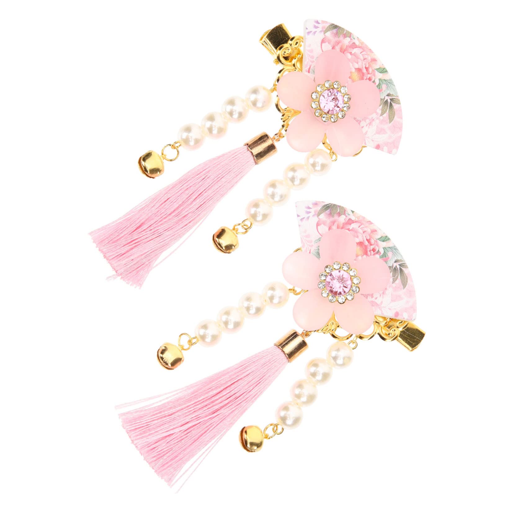 Minkissy Japanese Fan Hairpin Set - Traditional Hanfu Hair Accessories for Girls, Pearl Headpiece with Tassel Flower Clips - Korean & Chinese Style Hair Clips & Barrettes for Kids - Perfect for Cosplay, Weddings, and Cultural Events