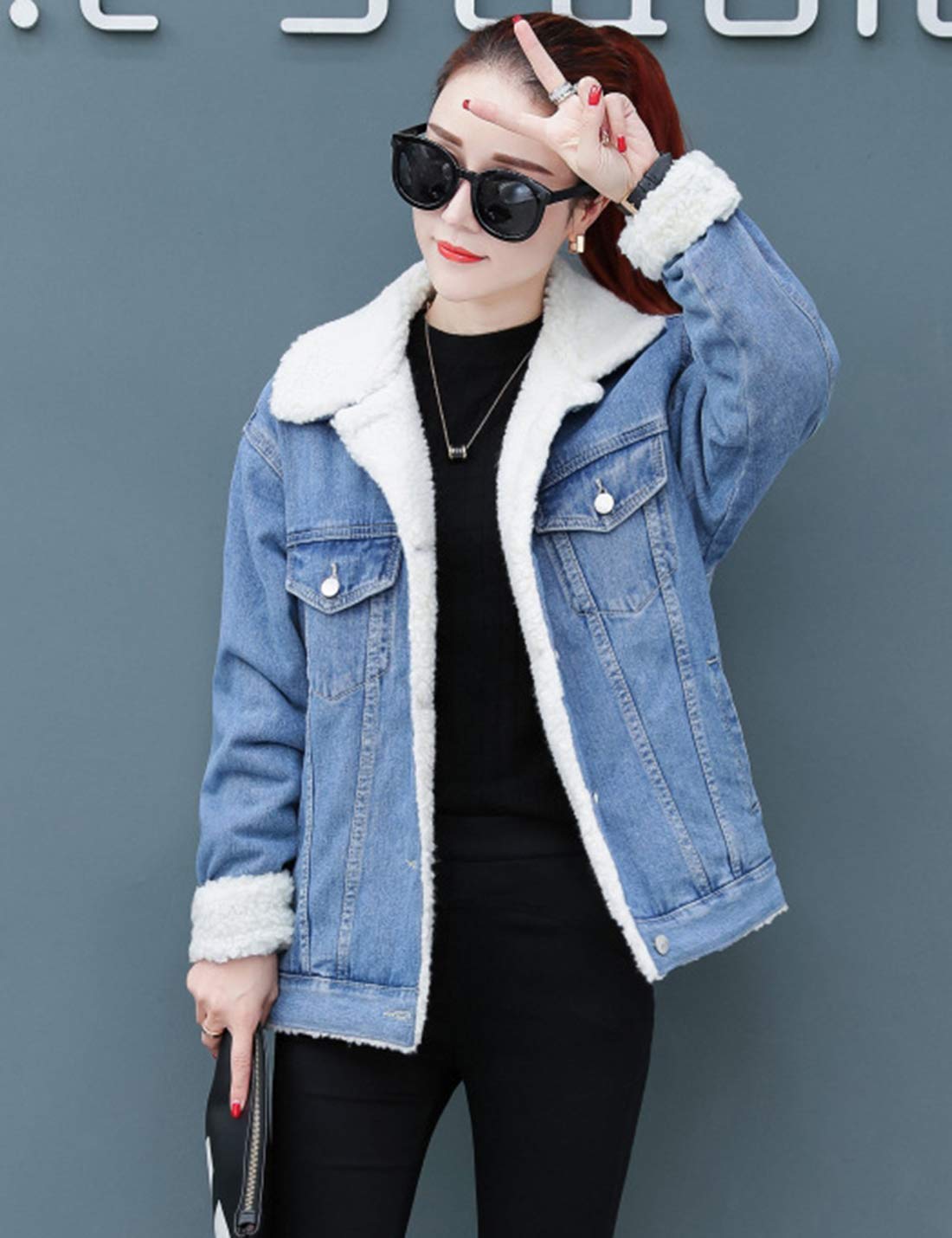 HaoMay Women's Sherpa Lined Winter Denim Jacket - Loose Fit Thick Warm Coat for Casual Outfits & Cold Weather Outerwear | Perfect for Daily Wear, Street Style & Winter Activities