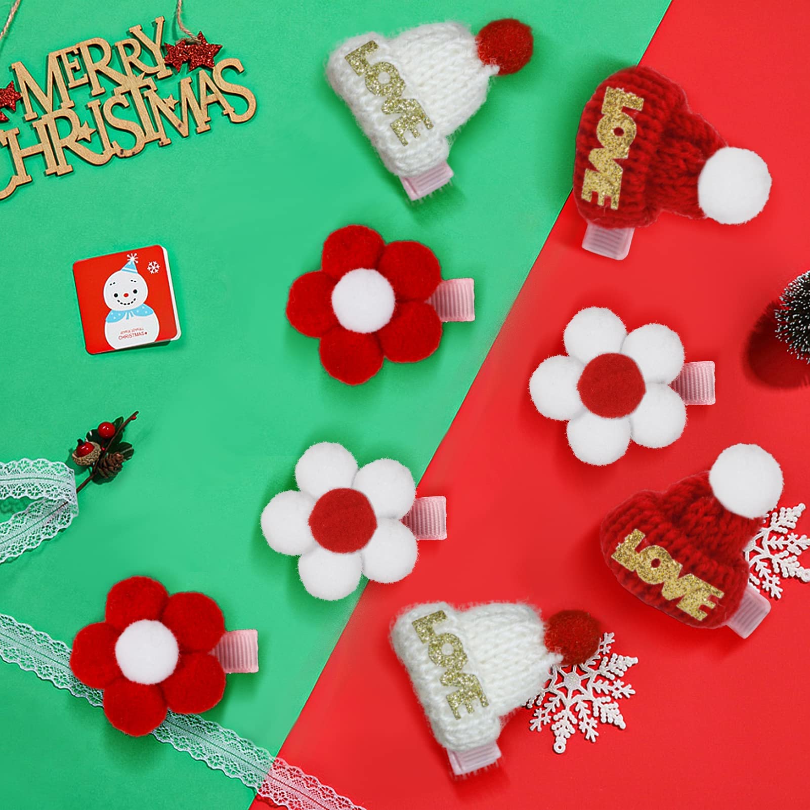 8 PCS Red Christmas Hair Clips for Women & Girls - Festive Hat Hair Barrettes for Holiday Parties, Christmas Gifts & New Year Celebrations