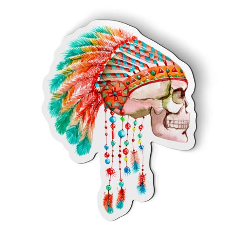 Native American Chief Headdress Skull Magnet - 3 Inch Strong Fridge & Locker Decoration for Cars, Offices, and Home Use