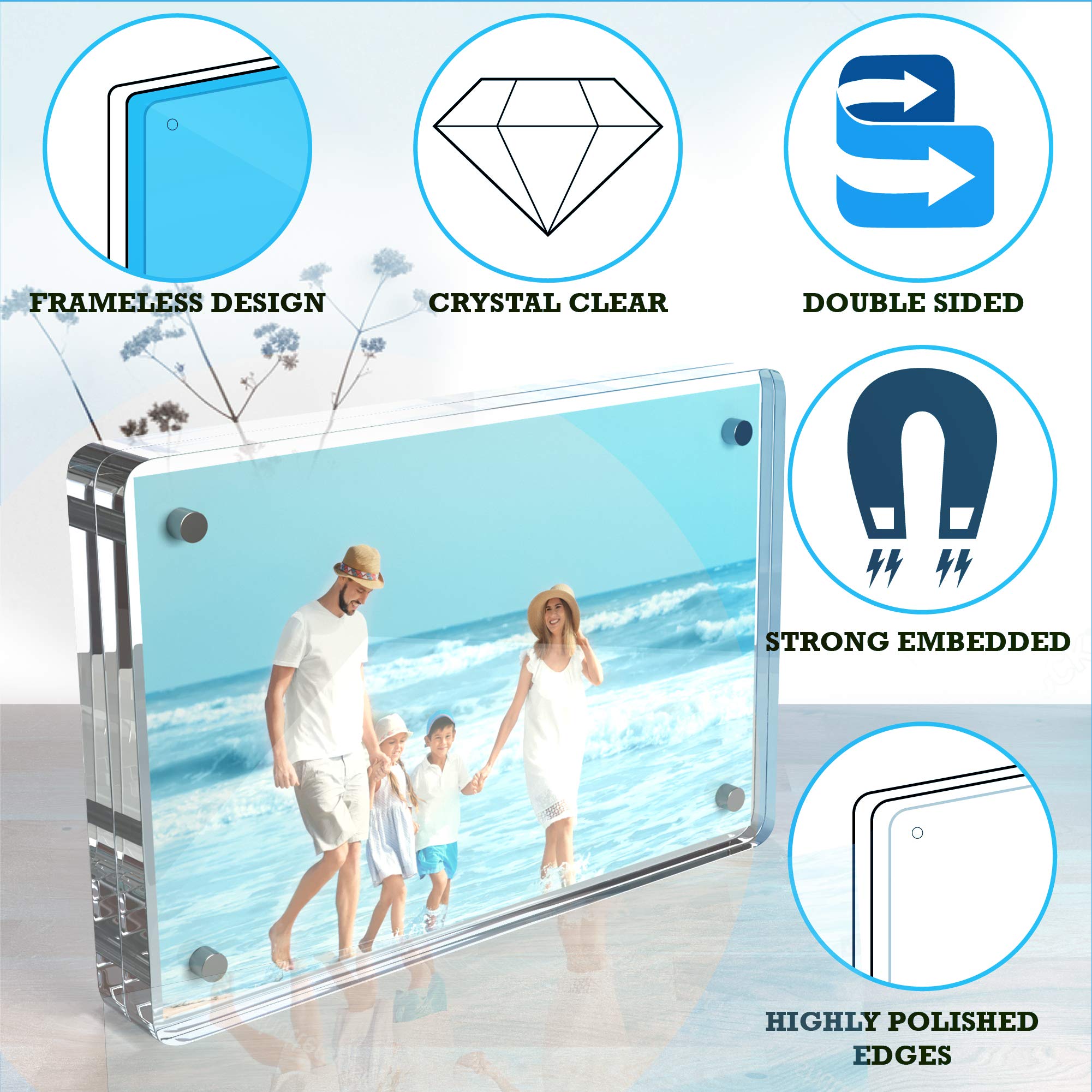 4.25x6.25 Inch Magnetic Acrylic Picture Frame with Rounded Corners - Double Sided Frameless Display for Pets, Photos & Art - Shatterproof Acrylic Block Frame (1pc) - Perfect for Home Decor, Office Desk & Gift Giving