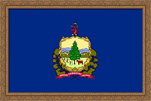 Vermont State Flag Art - 40x26 Inches Large Gold Ornate Wood Framed Canvas Wall Decor - Perfect for Home, Office & Patriotic Gift Giving