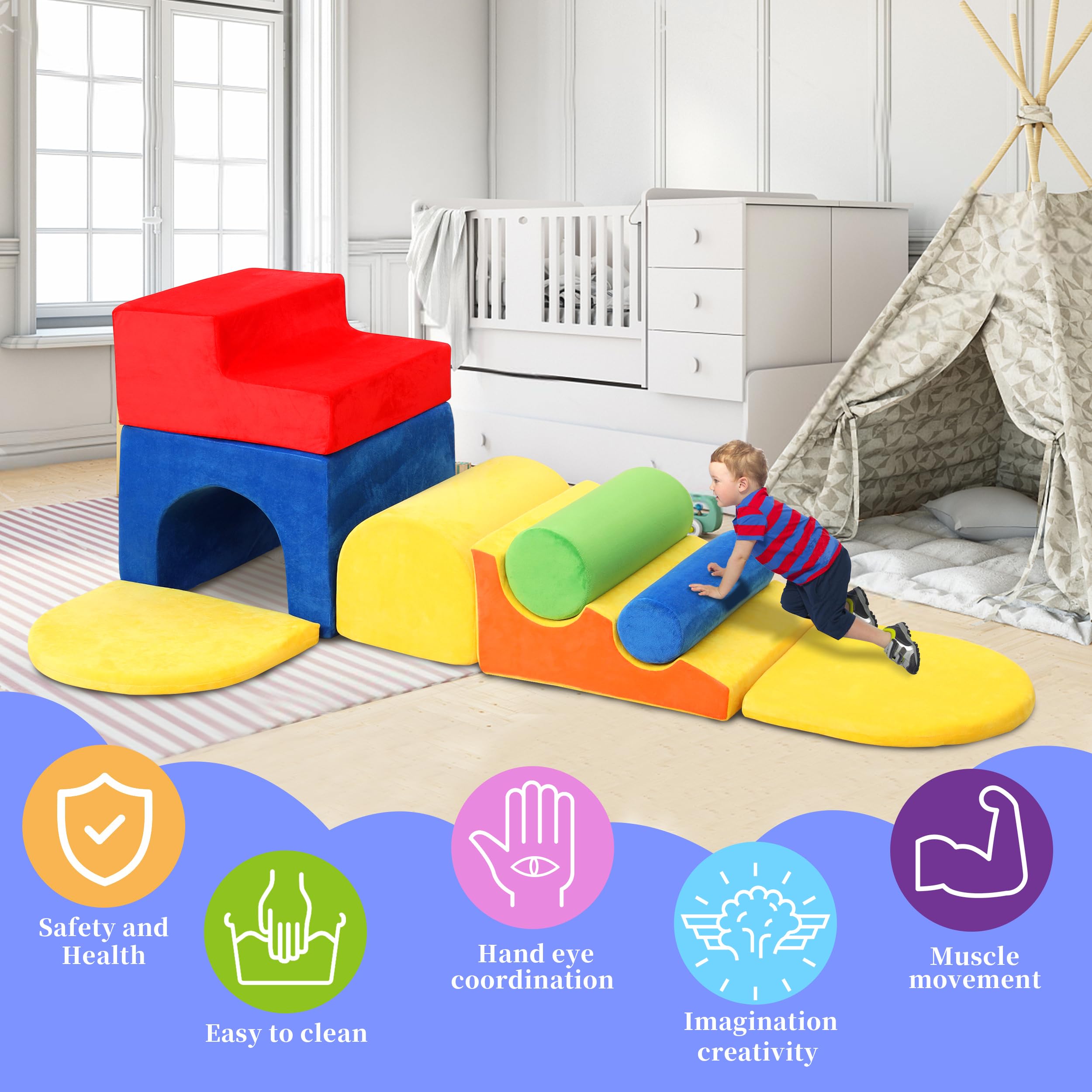 8-Piece Soft Foam Climbing Blocks for Toddlers 1-3 Years - Indoor Baby Play Gym Set for Safe Toddler Climbing Toys | Perfect for Home Playrooms, Daycares & Preschools