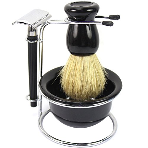 Youngman Men's 4-in-1 Manual Razor Shaving & Grooming Set - Classic Black Old Style Safety Razor with Travel Case - Perfect for Home, Travel & Gift Giving