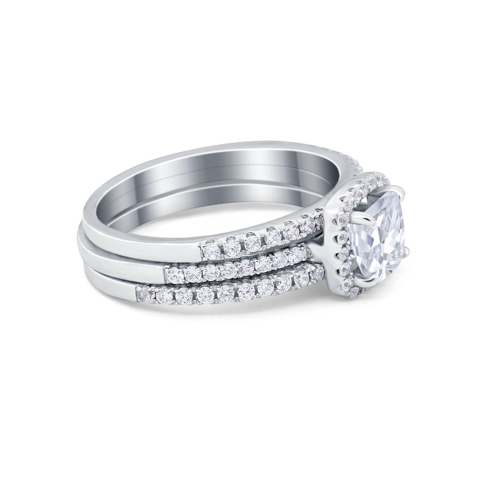 3-Piece Wedding Ring Set Round Simulated Cubic Zirconia 925 Sterling Silver for Women - Elegant Bridal Jewelry Gift for Engagement, Anniversary & Special Occasions