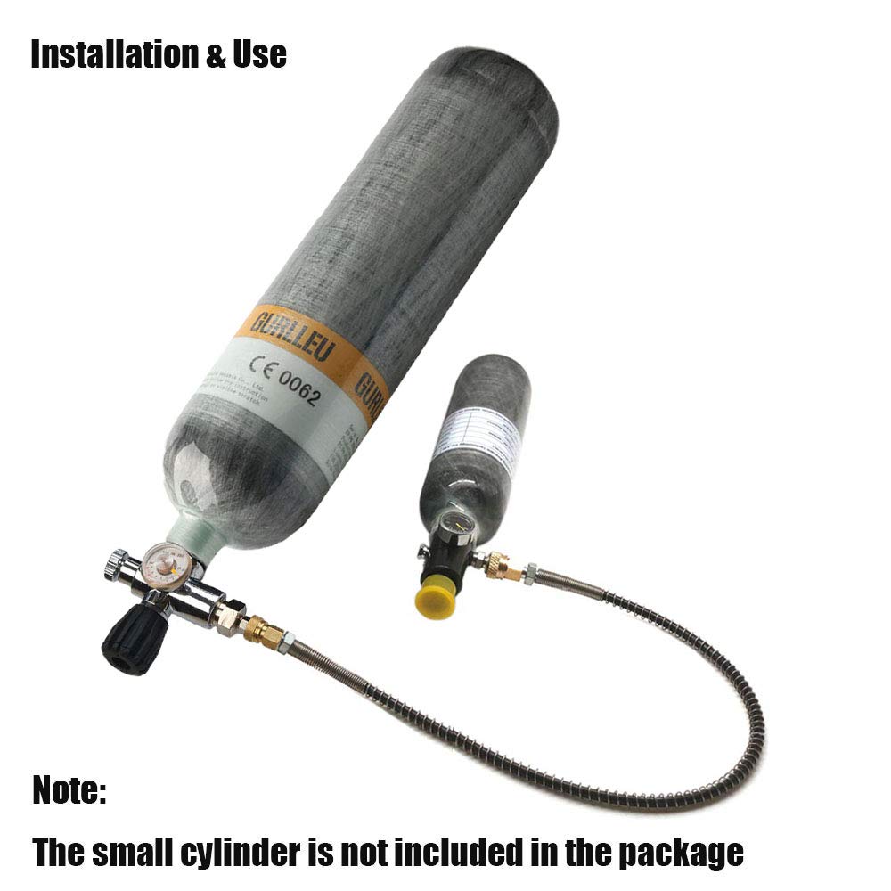 30 Cu Ft 4500 PSI Carbon Fiber PCP Air Tank with Regulator Valve - CE Approved Paintball Compressed Air System (Empty Bottle, Side Gauge Set) for Paintball, Airsoft & Scuba Diving