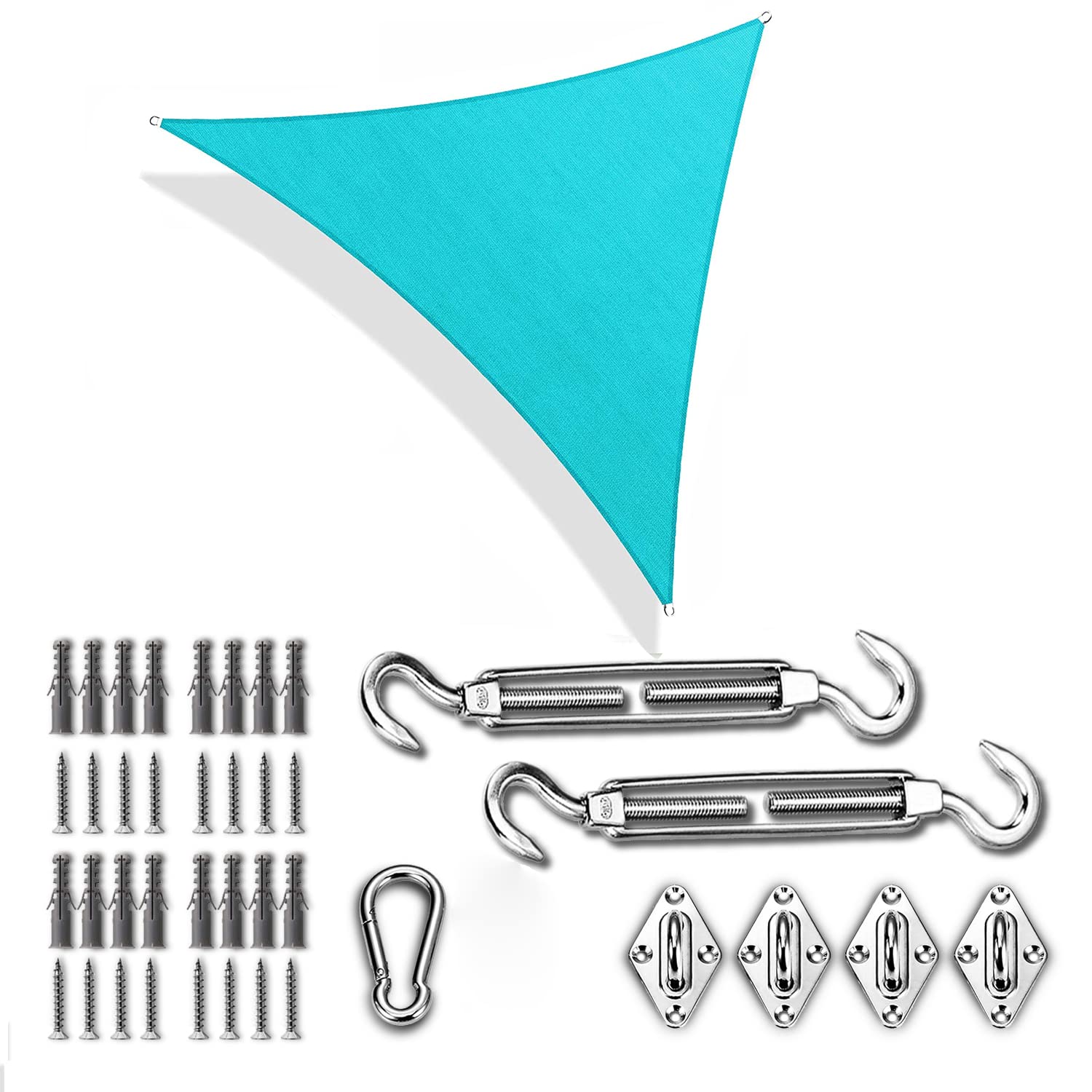 ColourTree 12x12x12 FT Turquoise Triangle Sun Shade Sail with Installation Hardware Kit - UV Protection Canopy for Patio, Pool, Garden & Outdoor Spaces