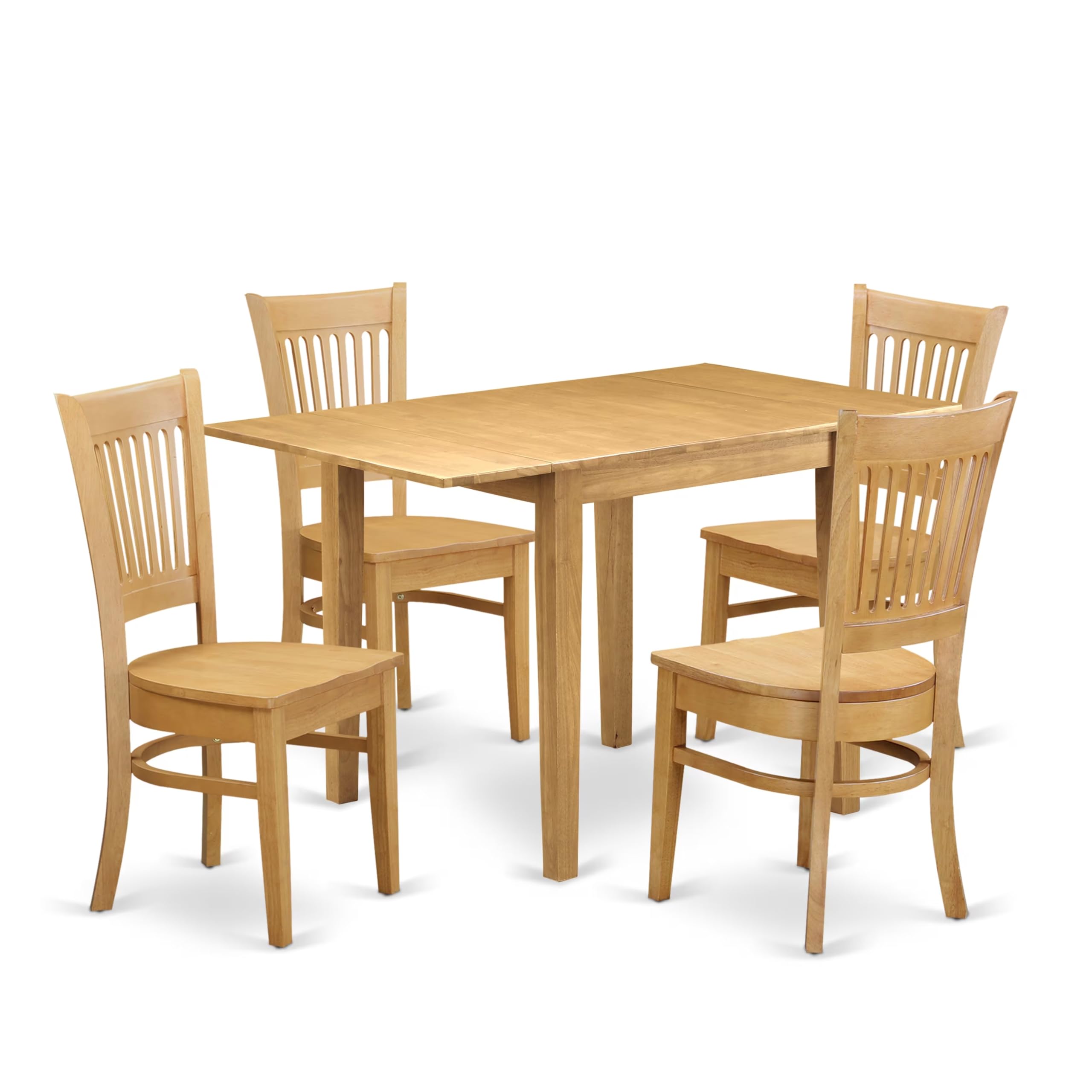 East West Furniture NDVA5-OAK-W 5-Piece Oak Dining Room Set with Drop-Leaf Table & 4 Wooden Chairs, 30x48 Inch - Perfect for Small Spaces & Family Meals