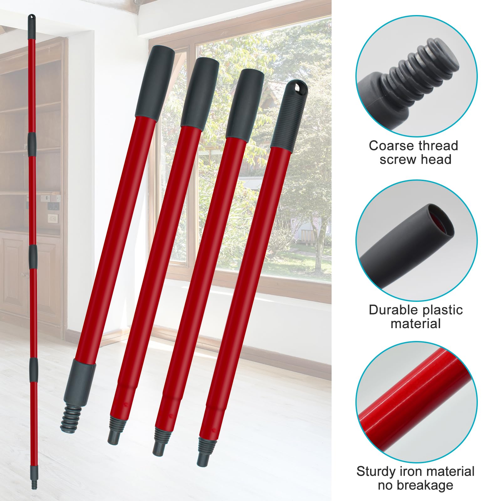 OCeda EasyWring Spin Mop Replacement Parts Set - 2 Microfiber Mop Refills, 4-Section Adjustable 30-58in Iron Handle, Mop Head Cover & Scrubber Head - Compatible with 1 Tank System - Perfect for Hardwood Floors, Tile & Kitchen Cleaning