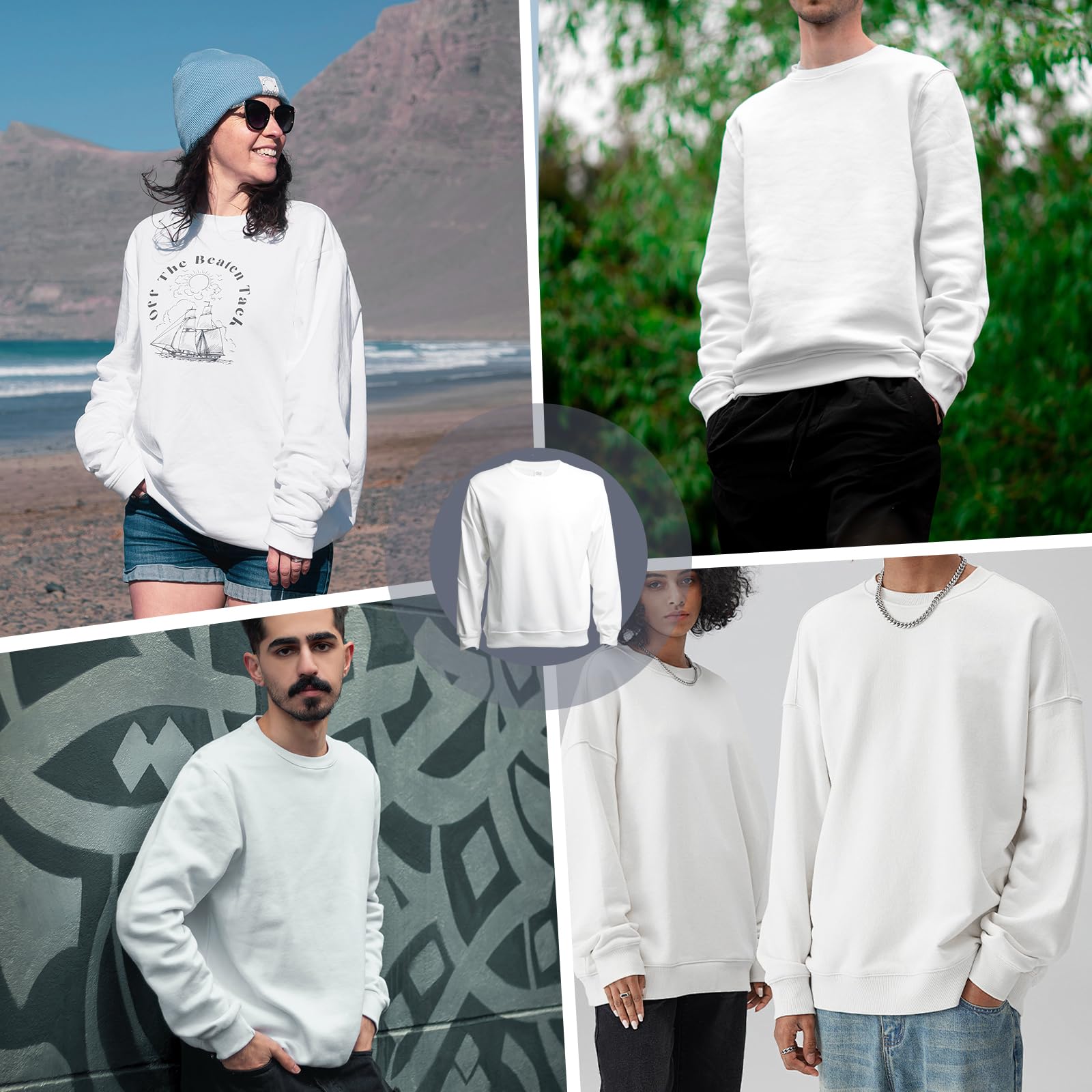 2 Pack White Blank Polyester Crewneck Sweatshirts for Sublimation & Heat Press - Unisex Adult Pullover Hoodies for DIY Printing, Custom Apparel & Gifts