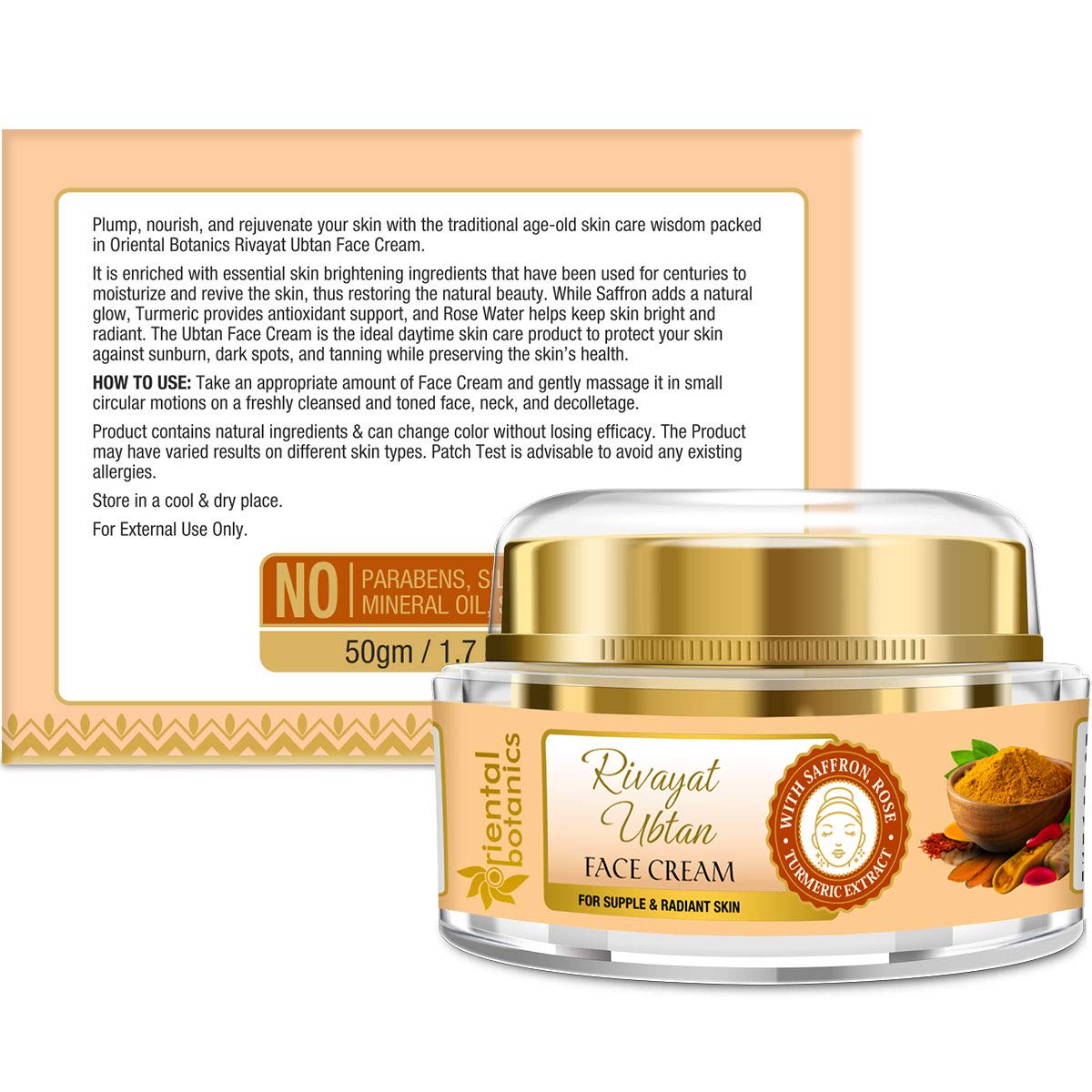 Oriental Botanics Rivayat Ubtan Face Cream 50g - Natural Glow & Nourishment with Traditional Ubtan Ingredients | Paraben & Sulfate Free | Cruelty-Free Vegan Skincare | Perfect for Daily Moisturizing & Brightening Routine