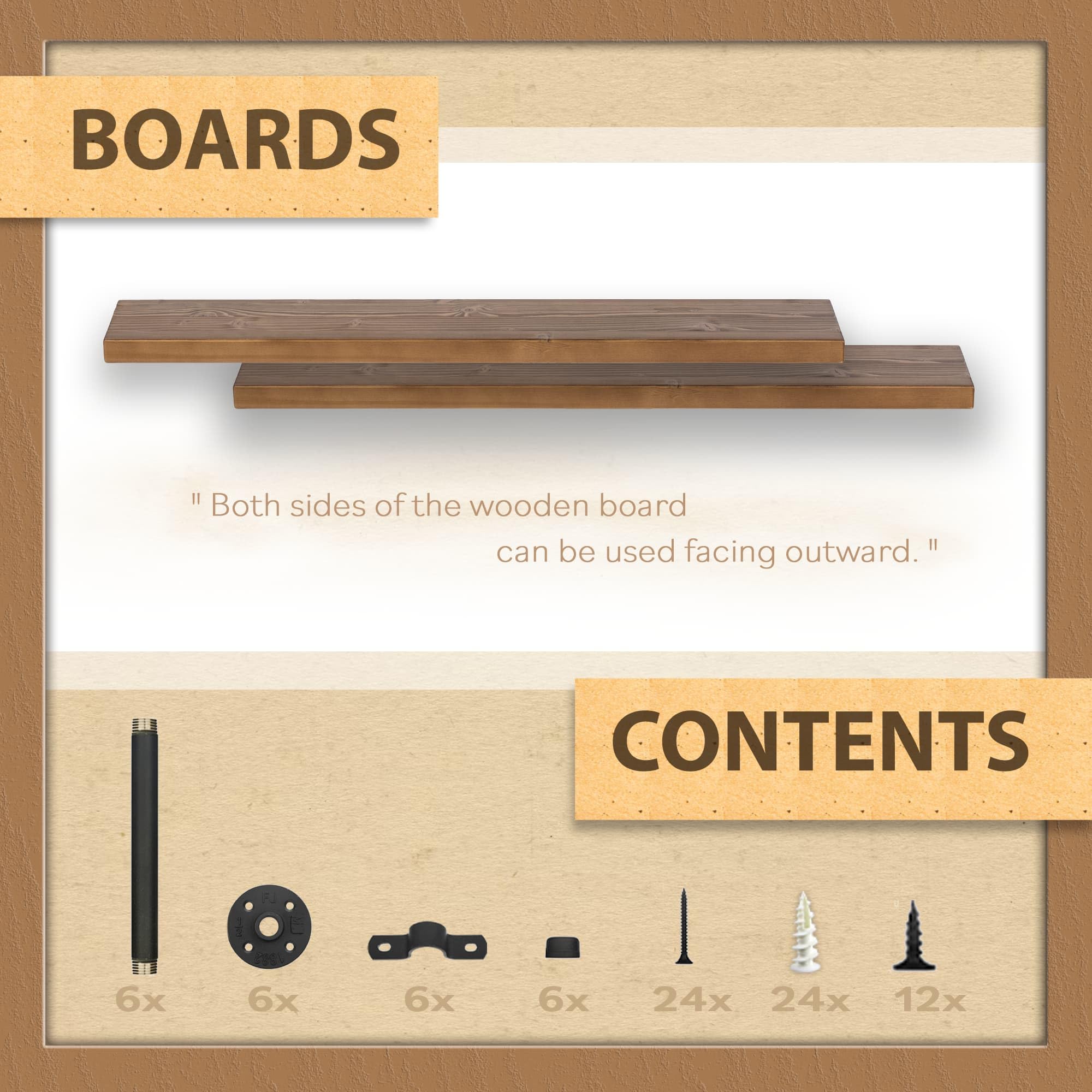 Industrial Pipe Wood Wall Shelf - 48