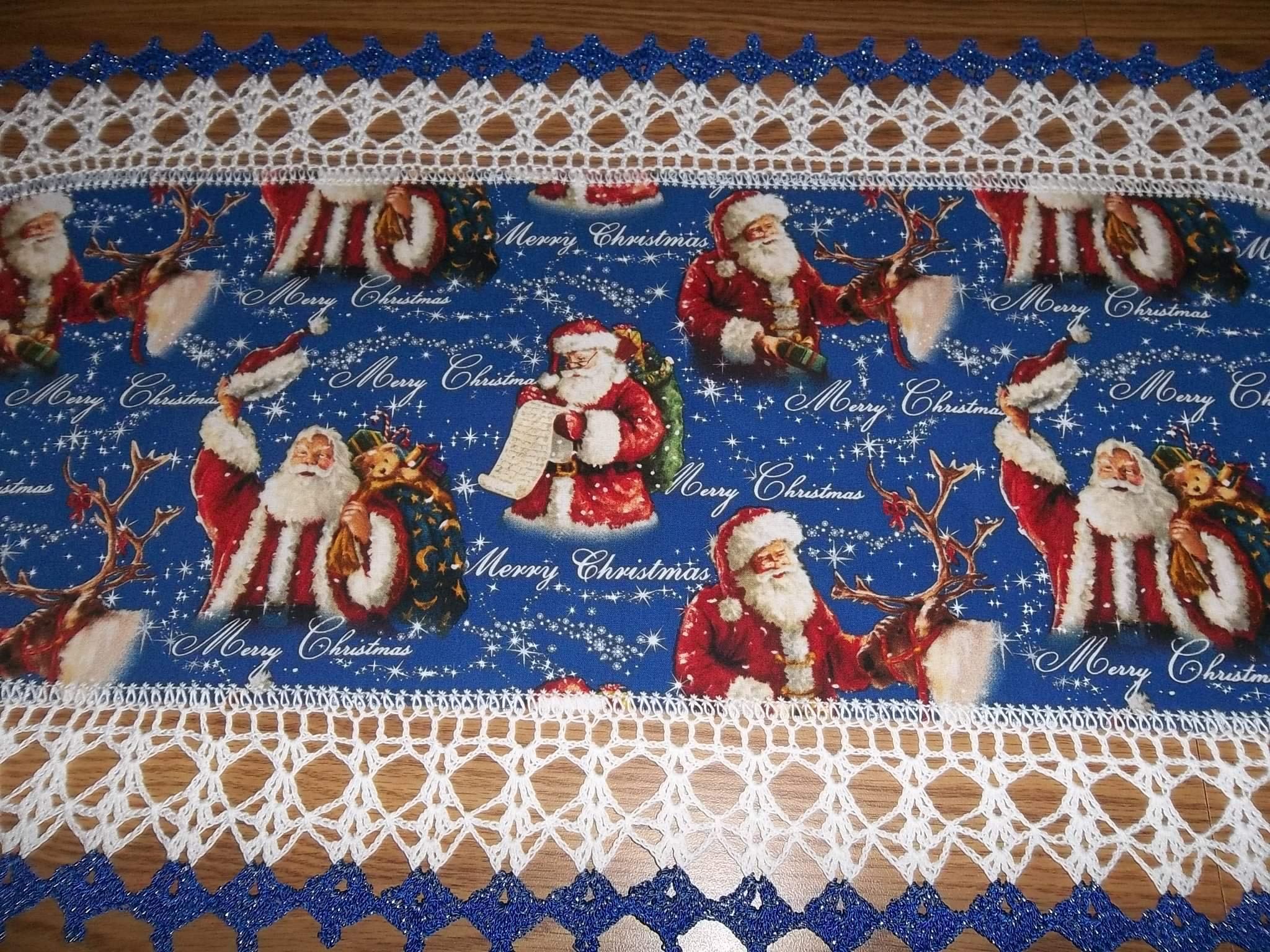 Handmade Crocheted Santa Christmas Table Runner - Elegant Oval Lace Table Topper for Holiday Decorations, Centerpiece & Festive Gift (Perfect for Dining Tables, Fireplace Mantels & Christmas Party Decor)