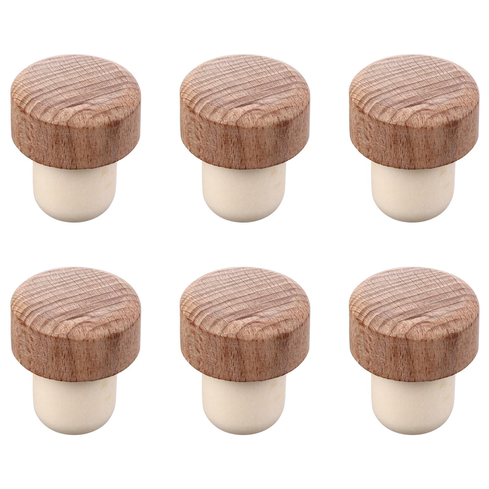 6PCS Reusable Wine Stoppers - T-Shaped Wooden & Rubber Corks for Wine & Beer Bottles | DIY Craft & Home Bar Accessories | Perfect for Parties, Gifts & Wine Storage