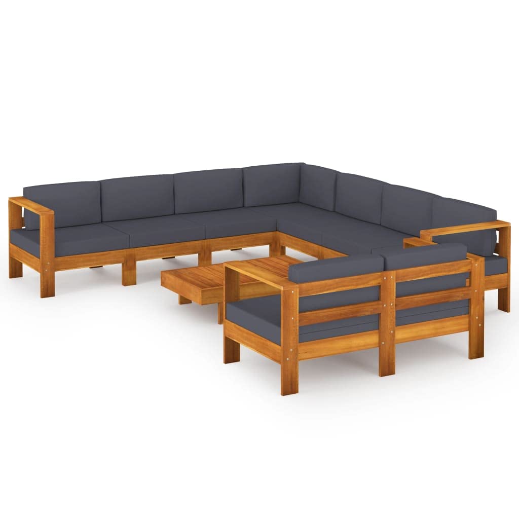 vidaXL 9-Piece Patio Lounge Set with Dark Gray Cushions & Coffee Table - Modern Acacia Wood Outdoor Sectional Sofa for Garden, Backyard, Poolside Relaxation