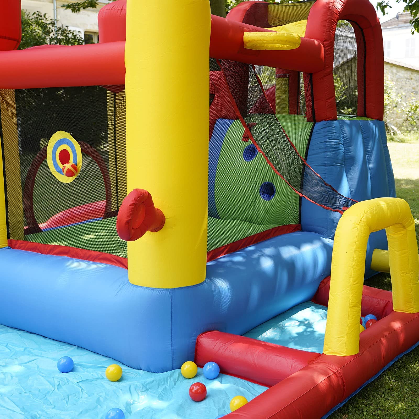 GLACER 7-in-1 Inflatable Water Slide Park with Water Cannon, Splash Pool, Basketball Hoop & Carrying Bag - Fun Outdoor Water Play for Kids Ages 5+ (No Air Blower Included) - Perfect for Backyard Parties, Summer Fun & Family Gatherings