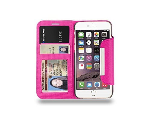 Xtreme iPhone 6 Wallet Case with RFID Protection - Slim Leather Credit Card Holder & Phone Cover - Pink (Retail Packaging) - Perfect for Travel, Shopping & Everyday Use