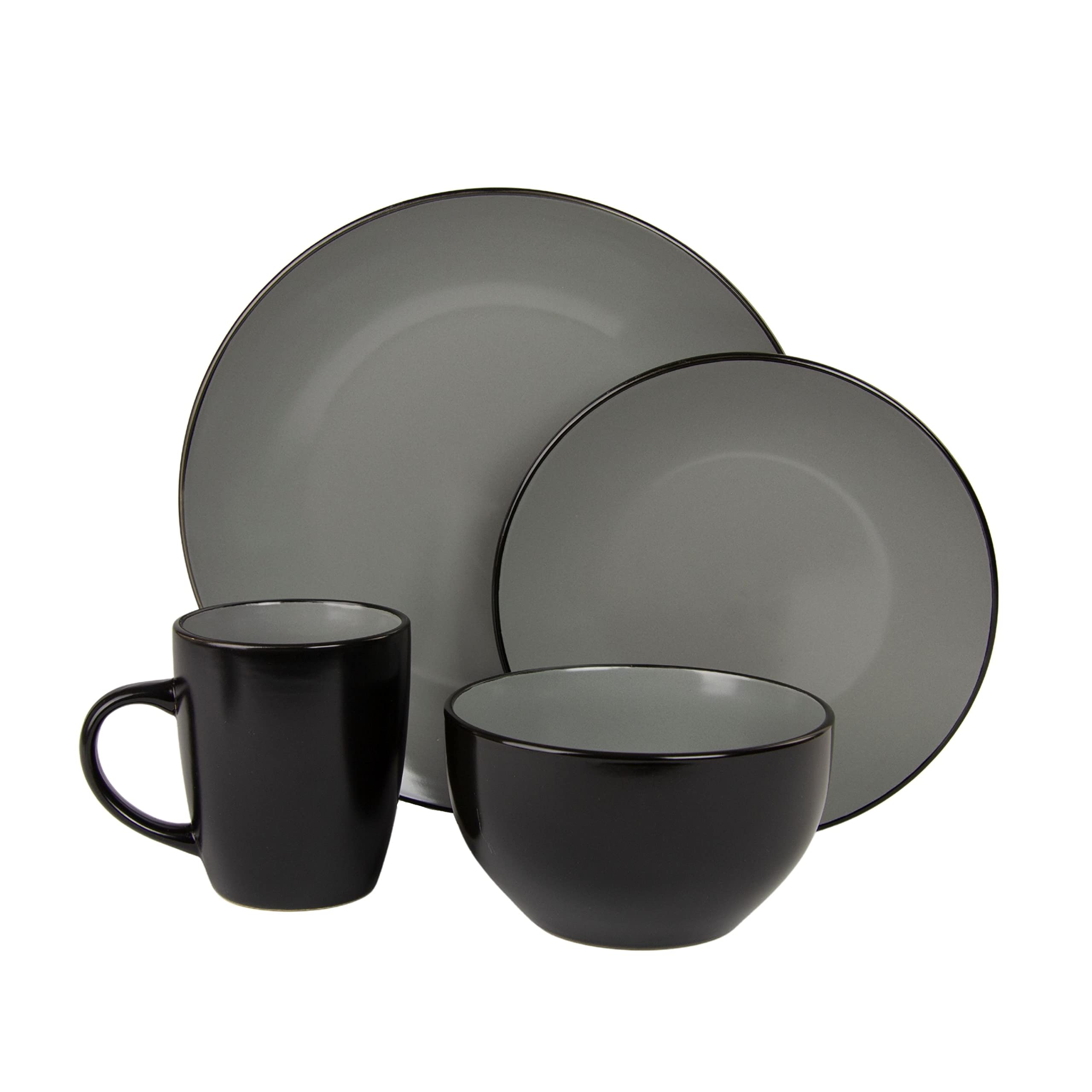 10-Piece Strawberry Street Two-Tone Coupe Dinnerware Set - Black & Gray - Elegant Tableware for Casual Dining, Entertaining & Everyday Use