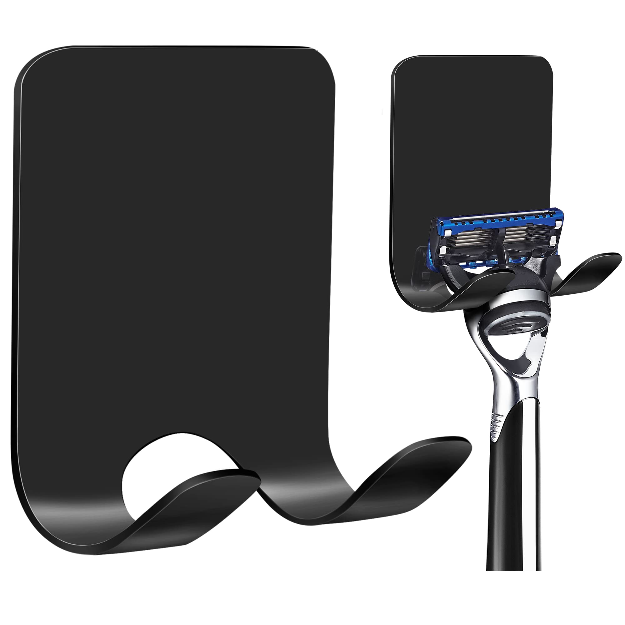 Stainless Steel Shower Razor Holder - Heavy Duty Waterproof Adhesive Wall Mount for Shaver, Loofah & Towel (2 Pack, Black) - Perfect for Bathroom, Kitchen & Travel Organization