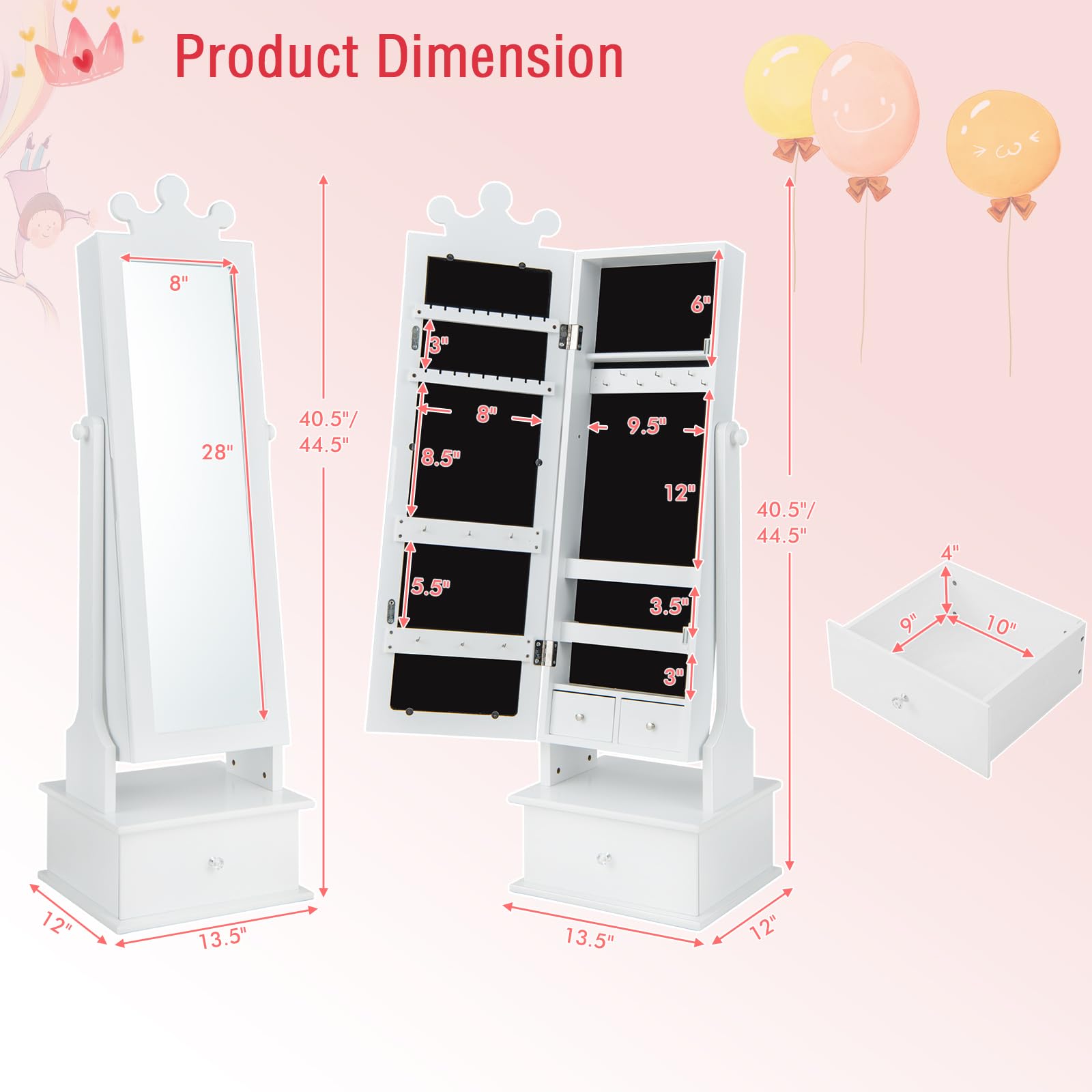 Charmaid Kids Jewelry Cabinet with Mirror - 44.5
