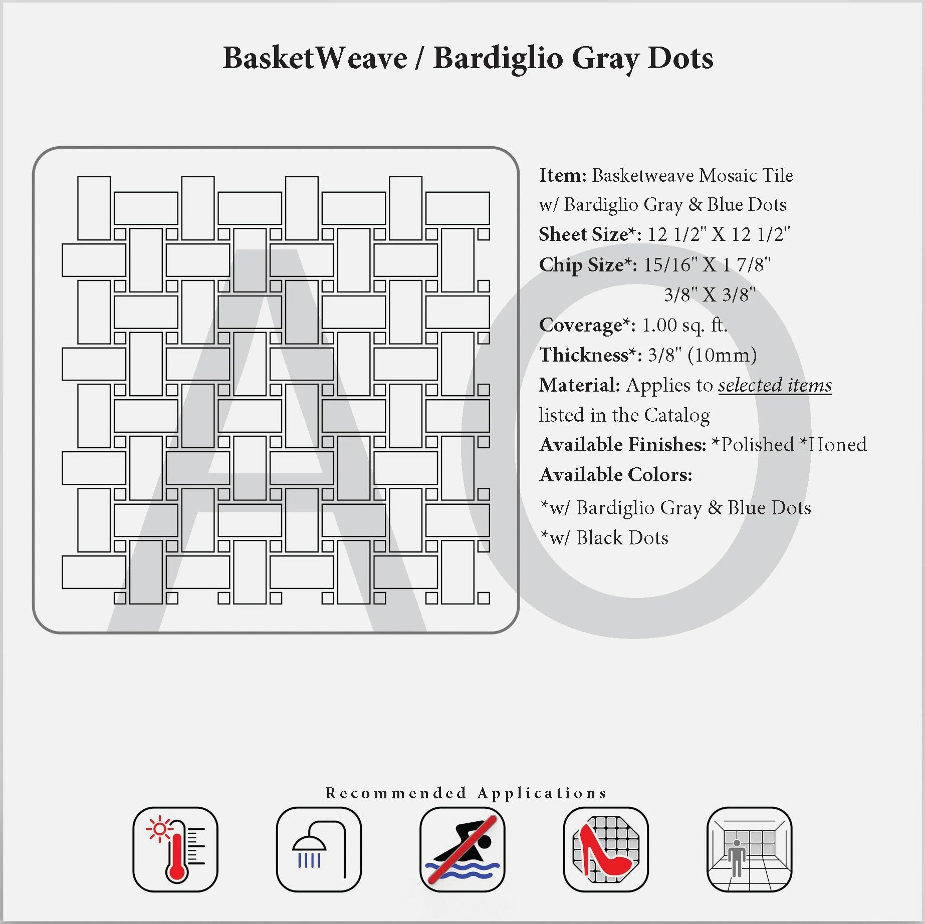 White Thassos Marble Basketweave Blue Mosaic Tile - Premium Natural Stone Wall & Floor Decor for Bathroom, Kitchen Backsplash, and Pool Surrounds
