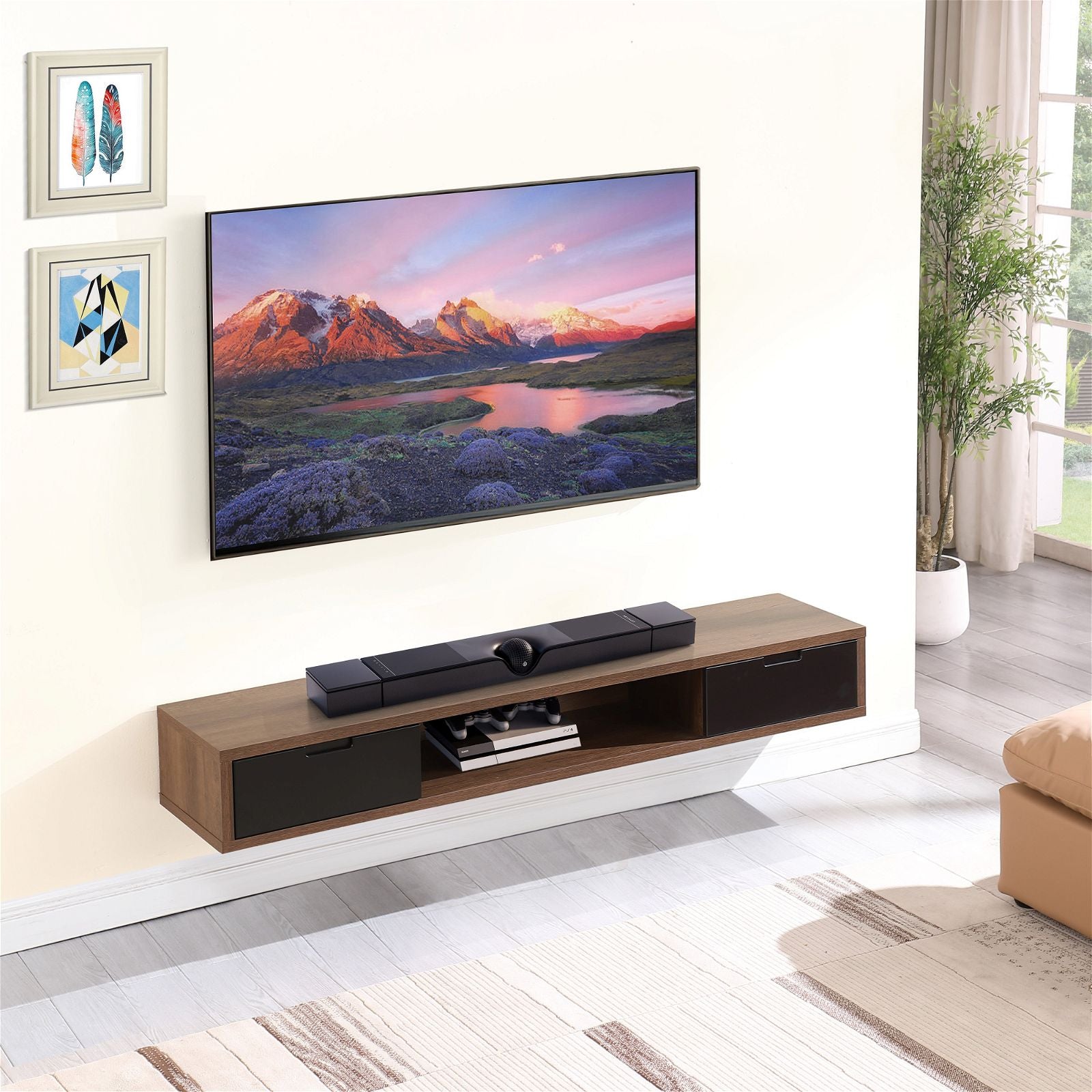 Wall Mounted Air Entertainment Unit - 1800mm Dark Oak TV Stand by Criterion | Perfect for Living Room & Home Theater Setup