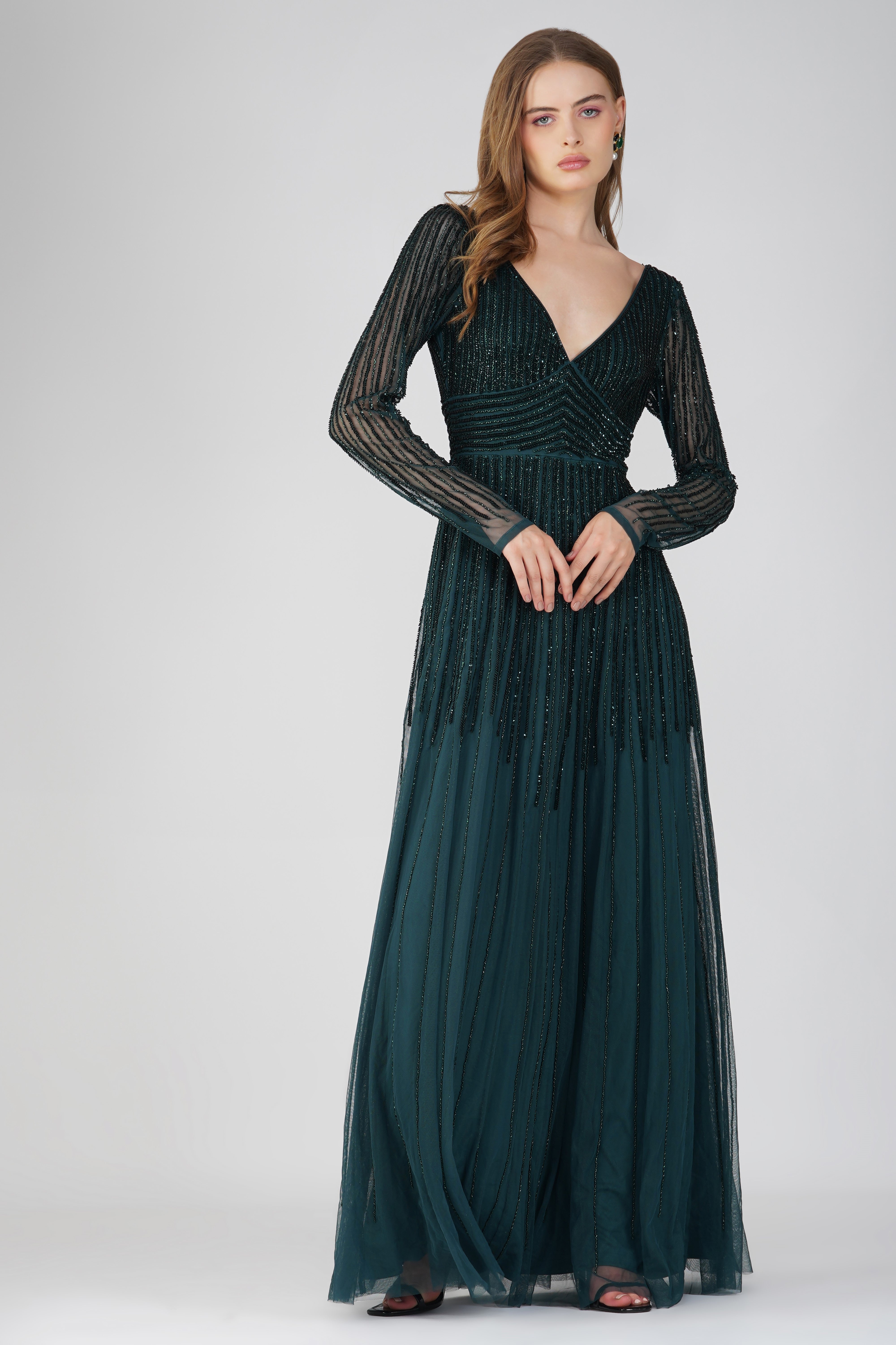 Laura Embellished Maxi Dress in Emerald Green - Elegant Long Formal Gown for Weddings, Parties & Special Occasions | Plus Size Options Available