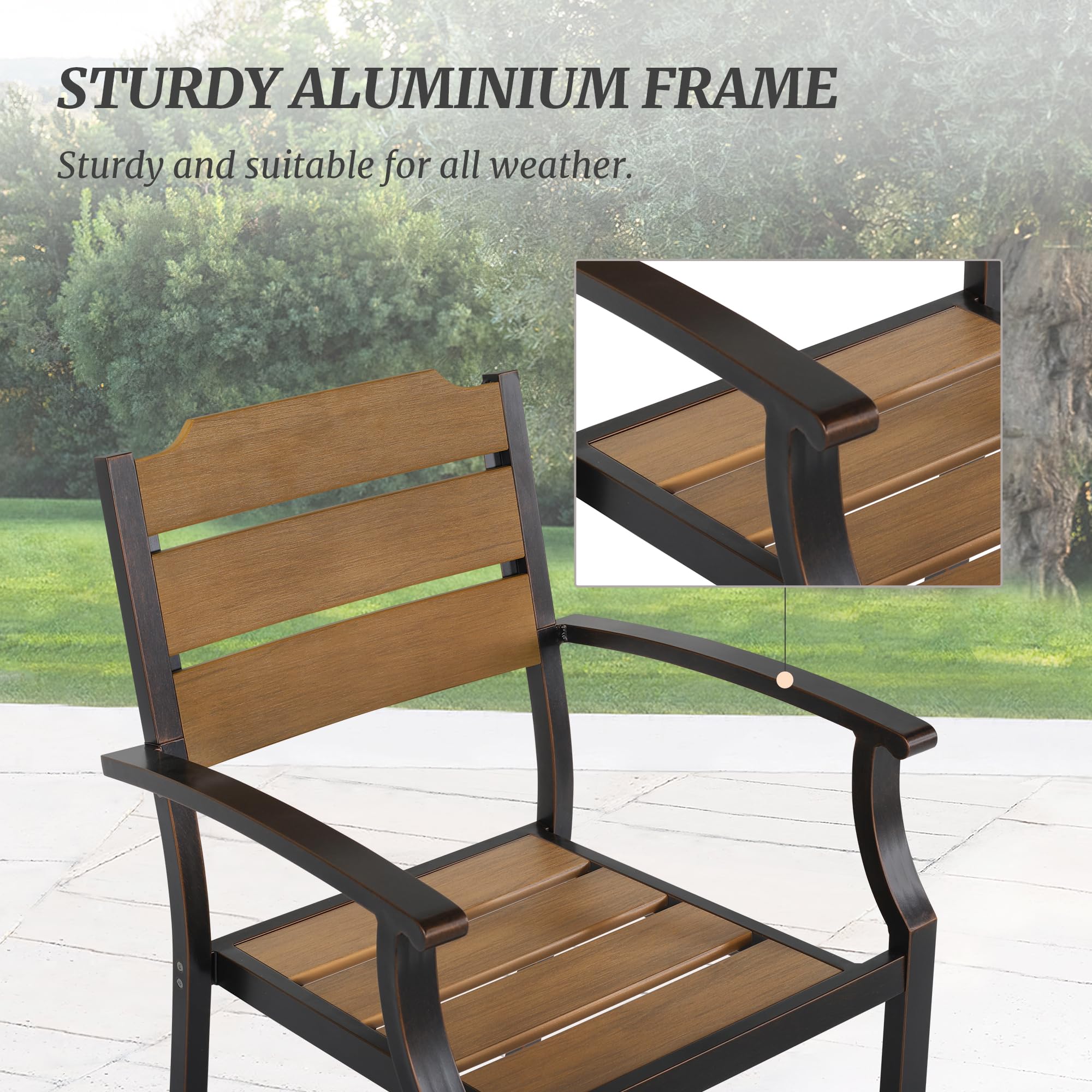 7-Piece Outdoor Patio Dining Set - All-Weather HDPS Table & Chairs with Umbrella Hole - Brown Oil Printed Patio Furniture for Backyard, Garden & Poolside Relaxation