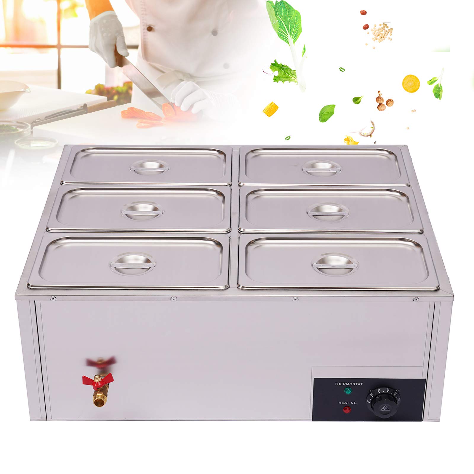 6-Pan Commercial Food Warmer - Stainless Steel Electric Soup Warmer & Bain Marie for Restaurants | Keep Food Hot for Buffets, Catering & Table Service