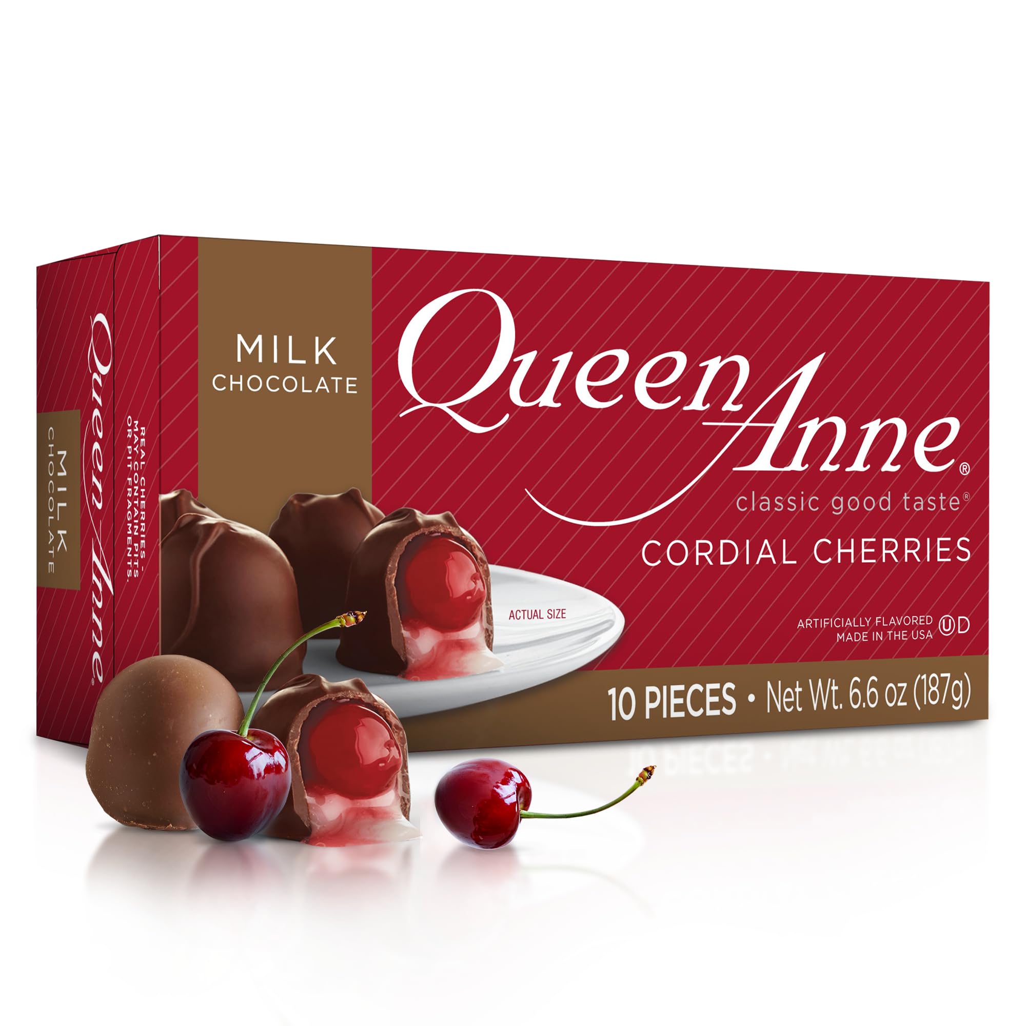 Queen Anne Milk Chocolate Covered Cordial Cherries - 6.6 oz Gift Box (10 Pieces) | Sweet Creamy Fruity Flavor with Whole Cherries | Perfect for Holiday Gifts, Birthday Treats & Dessert Platters