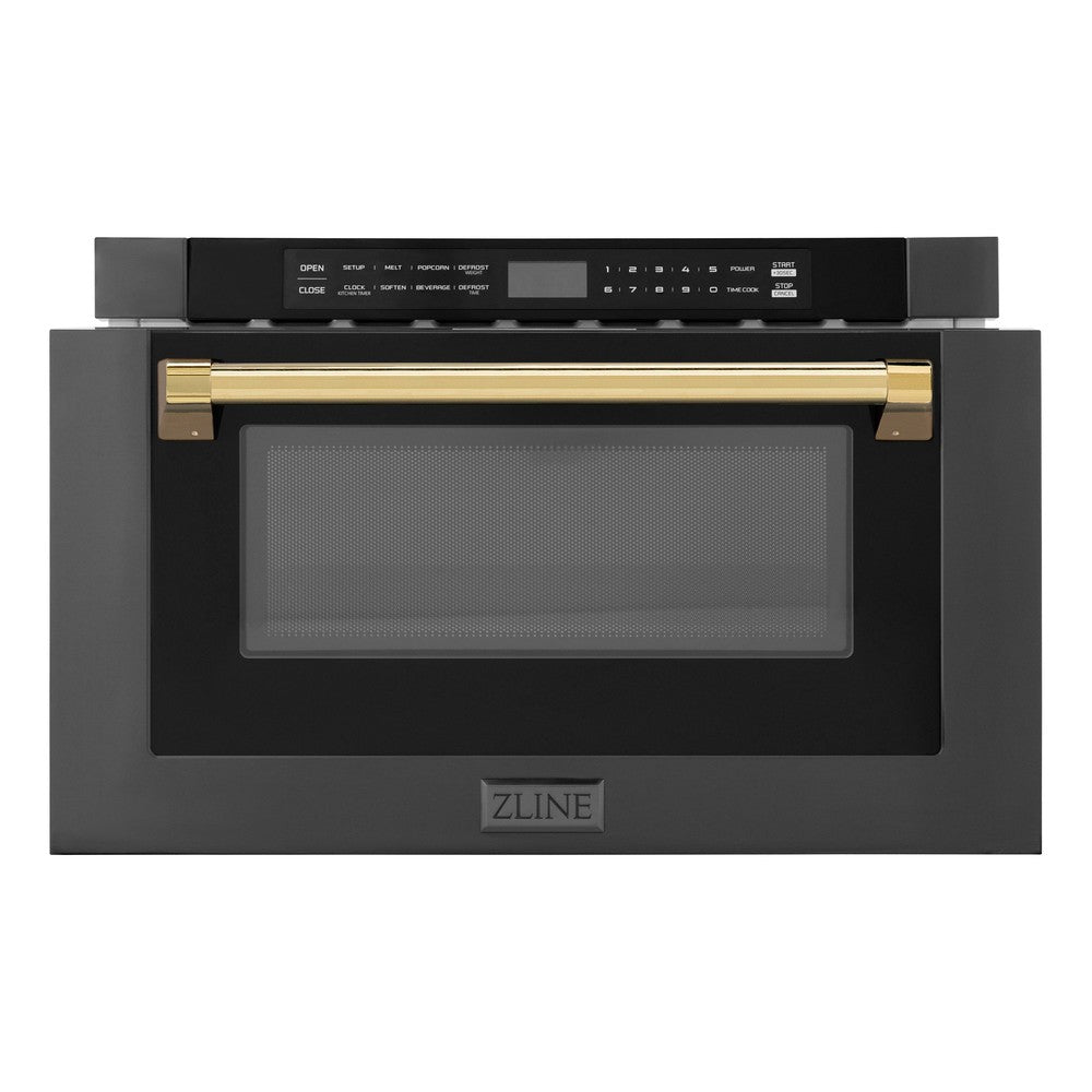 ZLINE Autograph Edition 24 Inch Built-In Microwave Drawer - 1.2 cu ft Capacity, Black Stainless Steel with Polished Gold Accents (MWDZ 1 BS H G) - Perfect for Modern Kitchens, Luxury Homes & High-End Appliance Upgrades