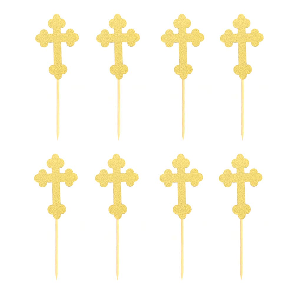 24pcs Reusable Wooden Cross Cupcake Toppers - Glitter Paper Cake Decorations for Birthday, Wedding & DIY Party Dessert Decorating - Perfect for Cupcakes, Cakes & Dessert Displays