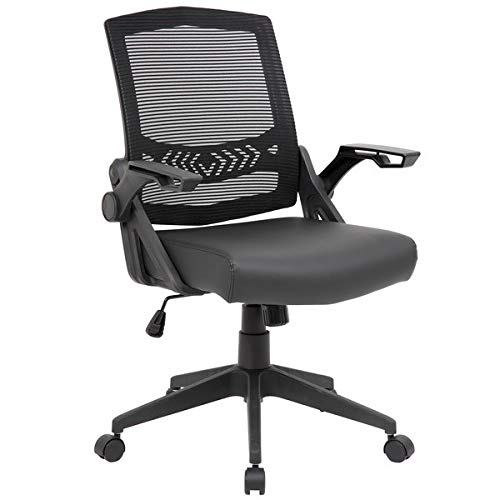 Ergonomic Black Flip Arm Mesh Task Chair - Comfortable Computer Desk Chair for Home Office, Workplace & School - Ideal for Long Hours of Work, Gaming & Studying