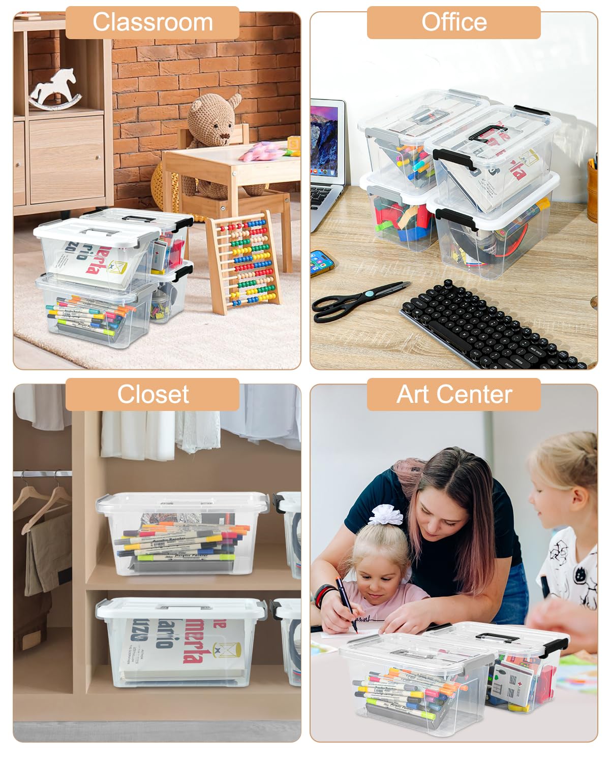 NUMIFUN 6-Pack 7 Quart Plastic Storage Bins with Lids & Black Handle Buckles - Stackable Organizer Containers for Home, Office, Kitchen, Bathroom & Closet Organization - White Lids (Perfect for Toys, Crafts, Pantry & Garage Storage)