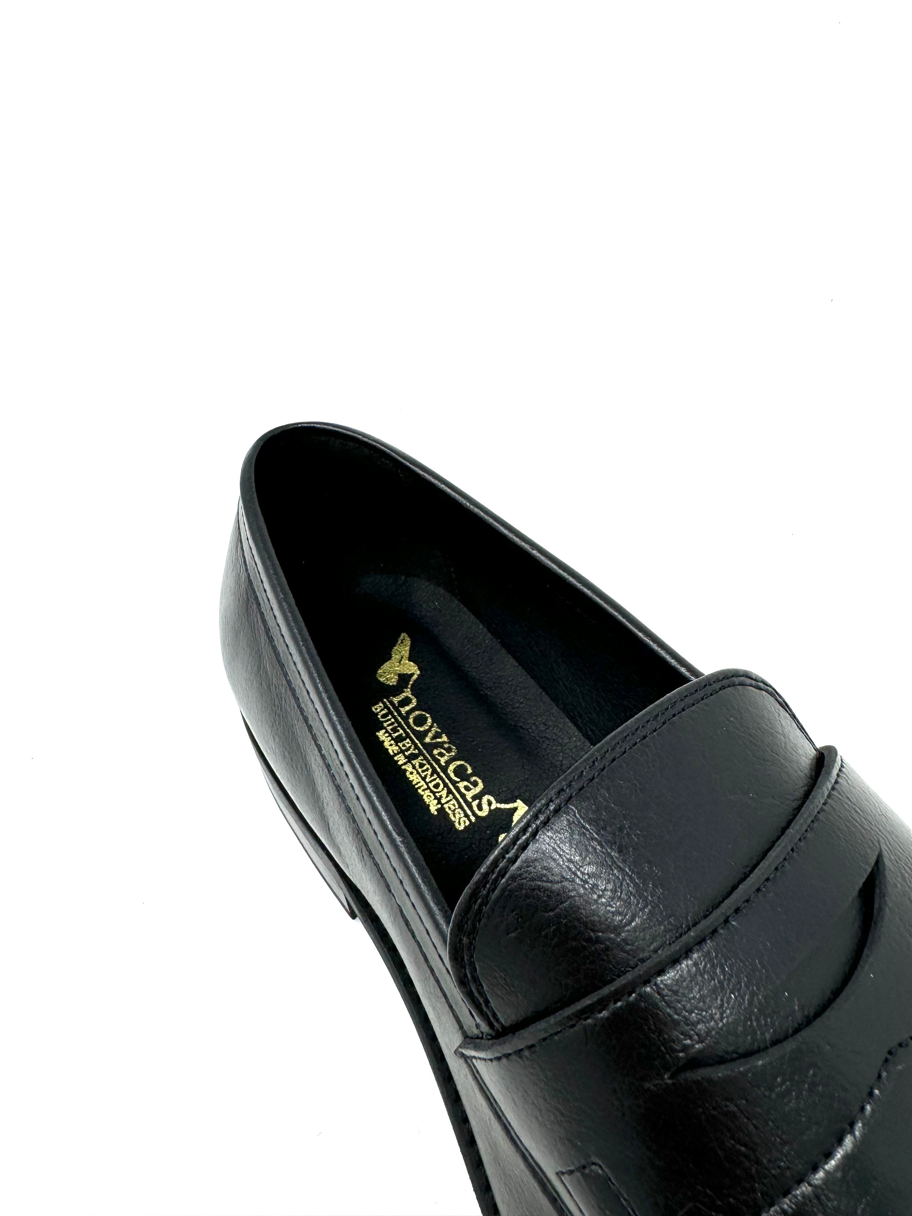 Novacas Anthony Black Leather Loafers for Men - Comfortable Slip-On Dress Shoes for Business, Office & Casual Wear
