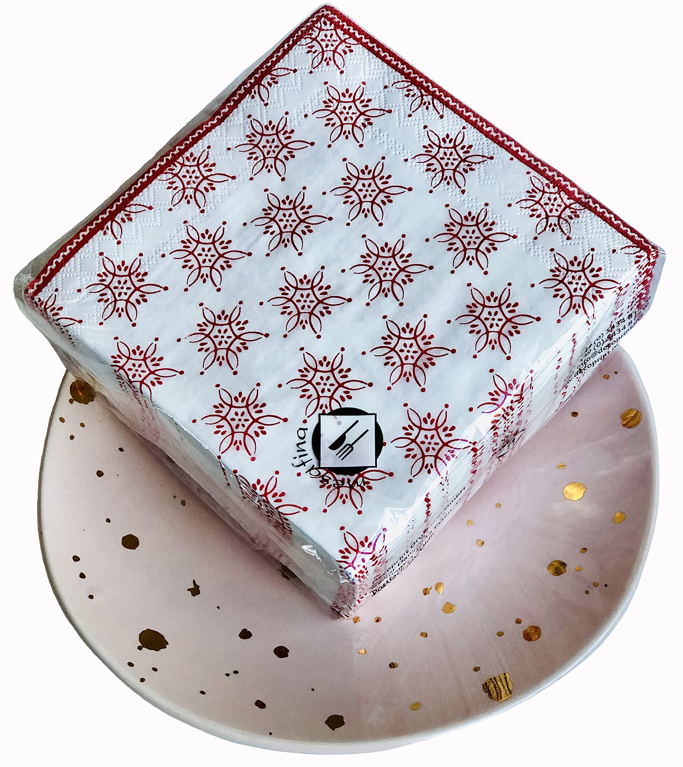 40-Pack 5x5 Inch White & Red Snowflake Winter Cocktail Napkins | Holiday Party Paper Napkins | Christmas Decoupage & Decorative Napkins | Perfect for Winter Celebrations, Christmas Parties & Home Decor
