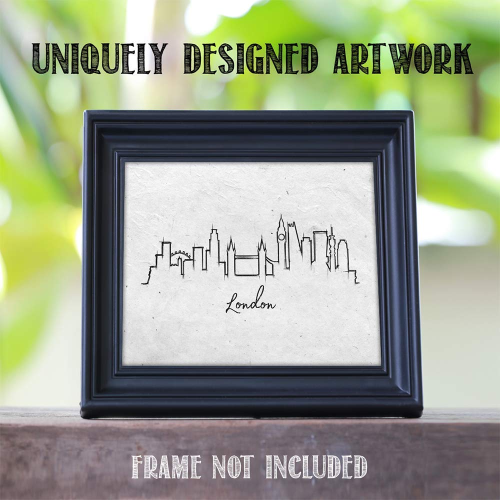 London Skyline Wall Art Print - 11x14 Unframed Black & White Line Drawing - Perfect Home & Office Decor - Unique Gift for Friends, Family, Travel Lovers & Cityscape Enthusiasts