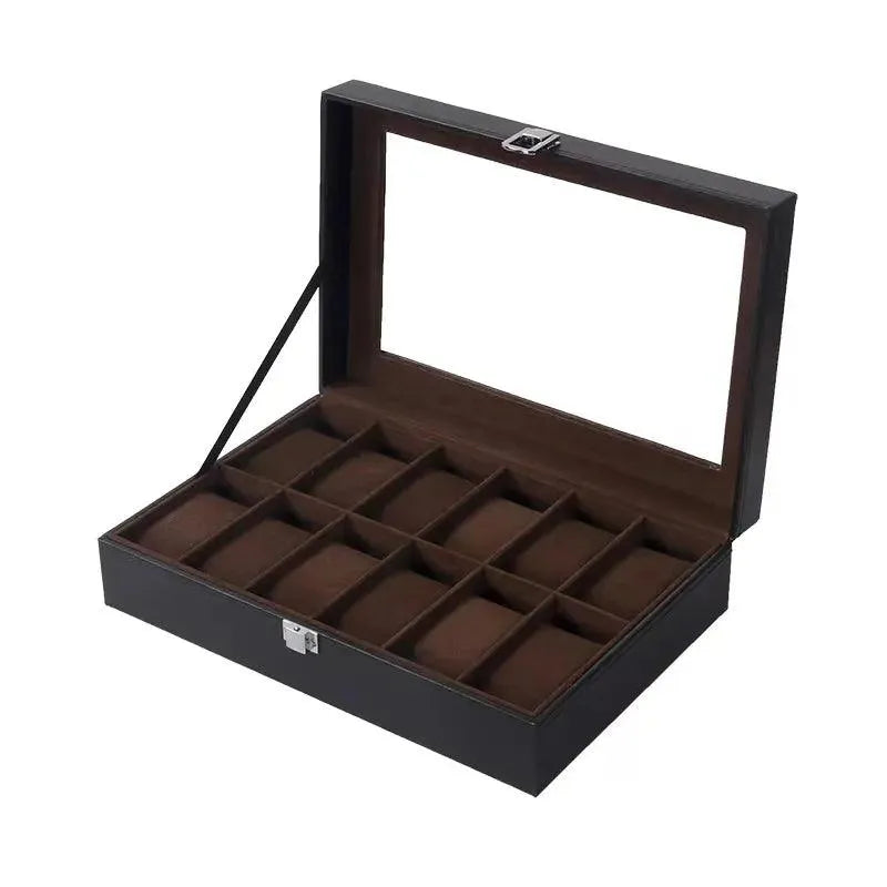 Premium PU Leather Watch Box Organizer - 6/10/12 Grids Display Case with Lock for Jewelry & Watches Storage | Perfect for Watch Collectors, Jewelry Organization & Gift Presentation